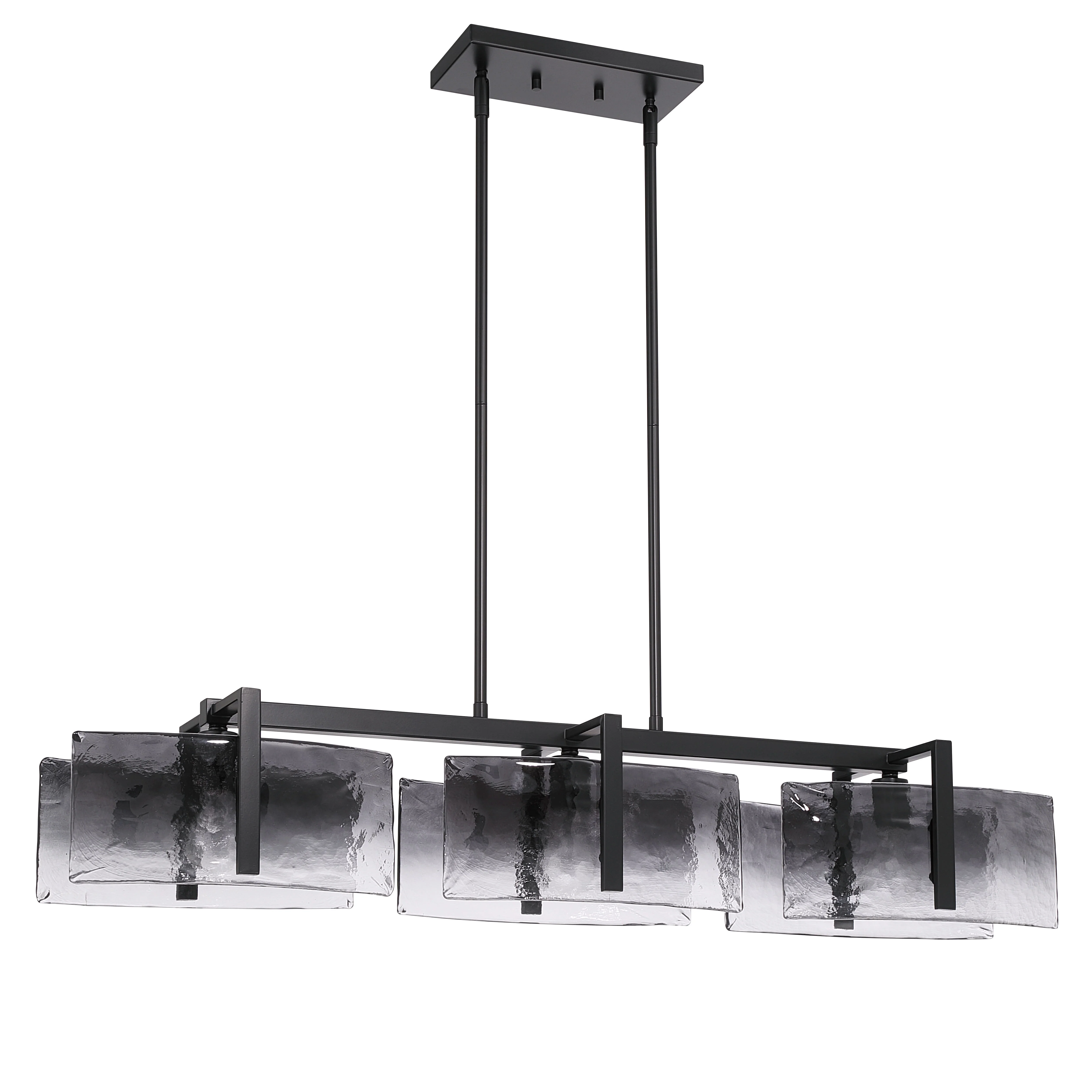 Aenon 3-light Island Light in Matte Black with Smokey Water Glass - Image 3