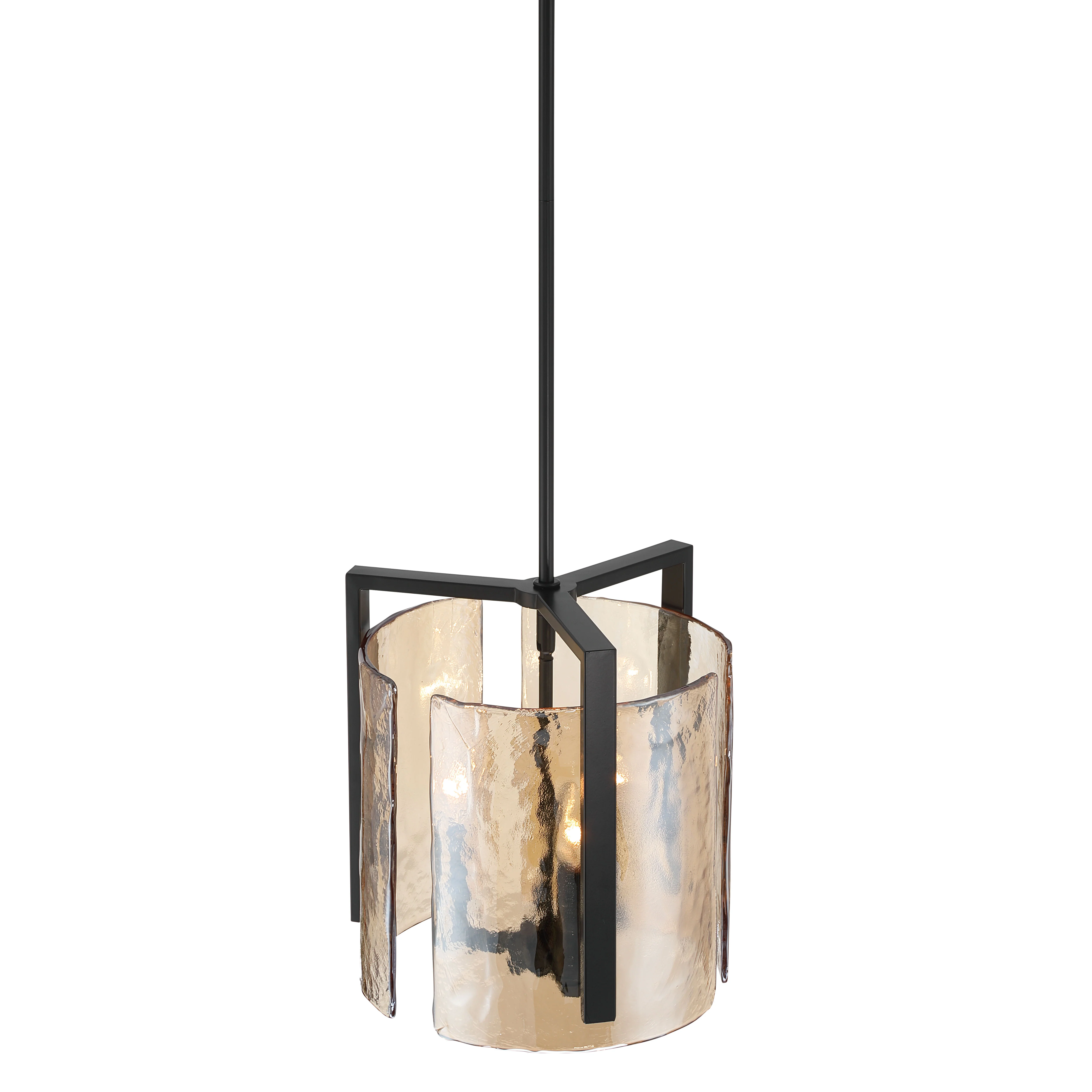 Aenon 3-light Pendant in Matte Black with Amber Water Glass - Image 5