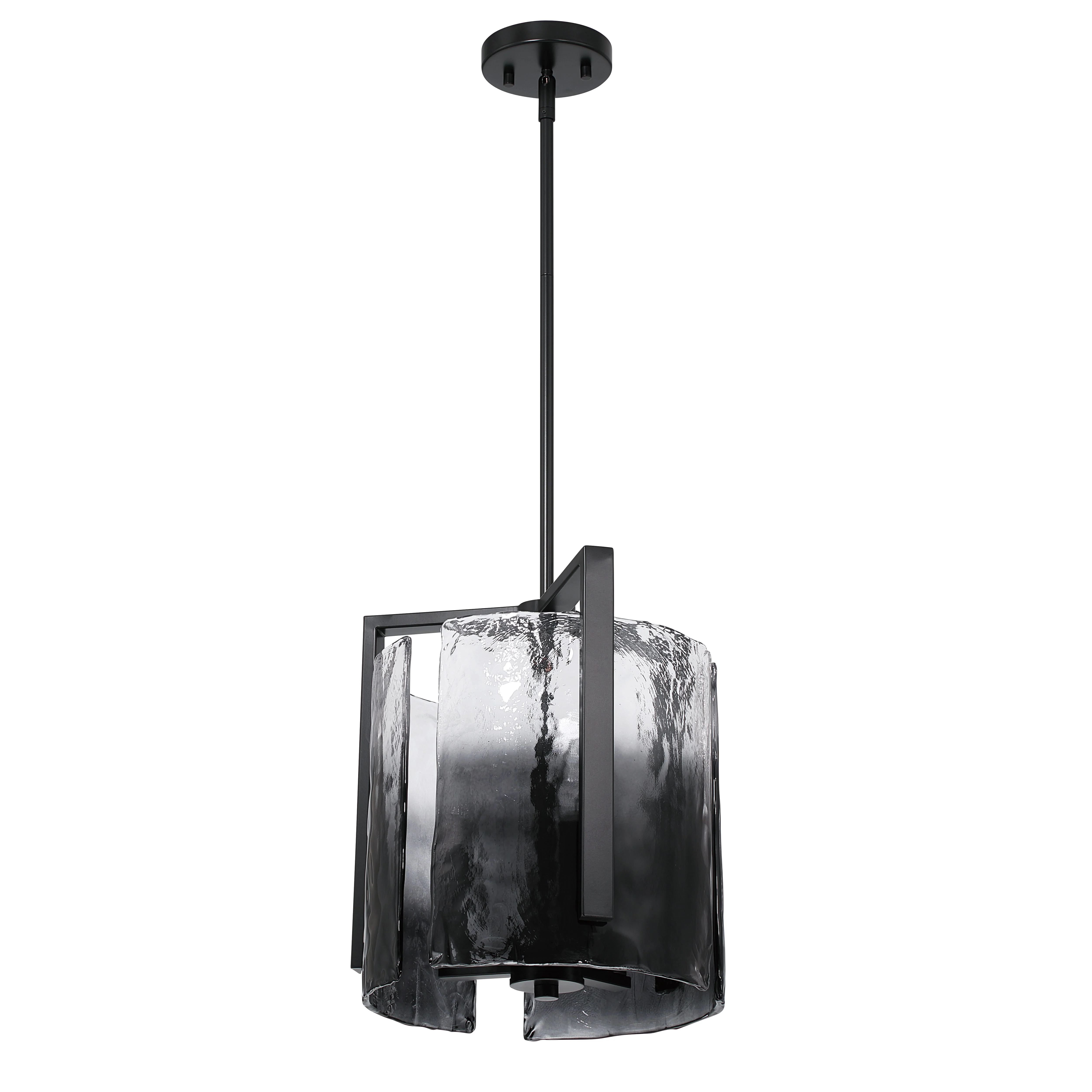 Aenon 3-light Pendant in Matte Black with Smokey Water Glass - Image 2