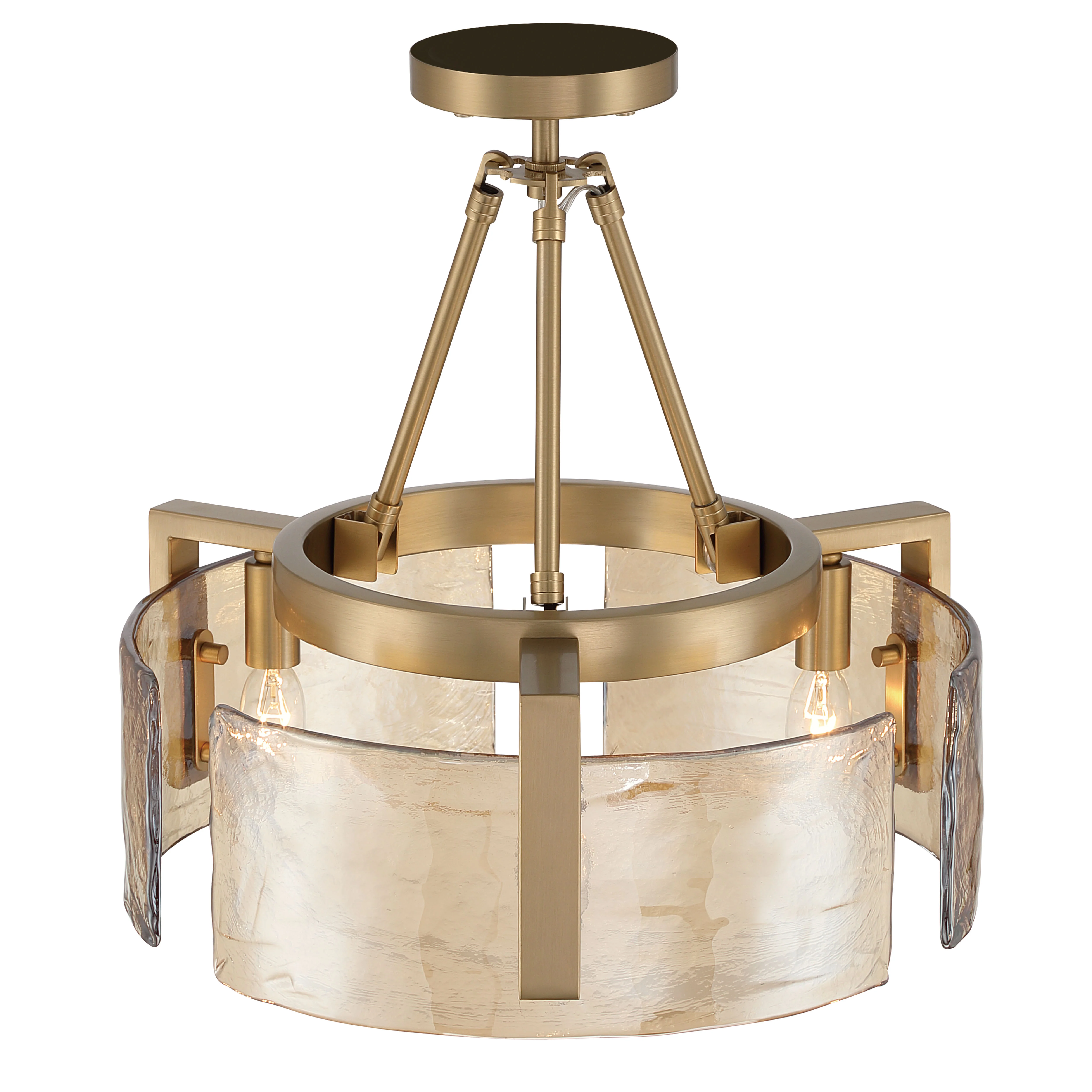 Aenon 3-light Semi-Flush Mount in Brushed Champagne Brass with Amber Water Glass - Image 5