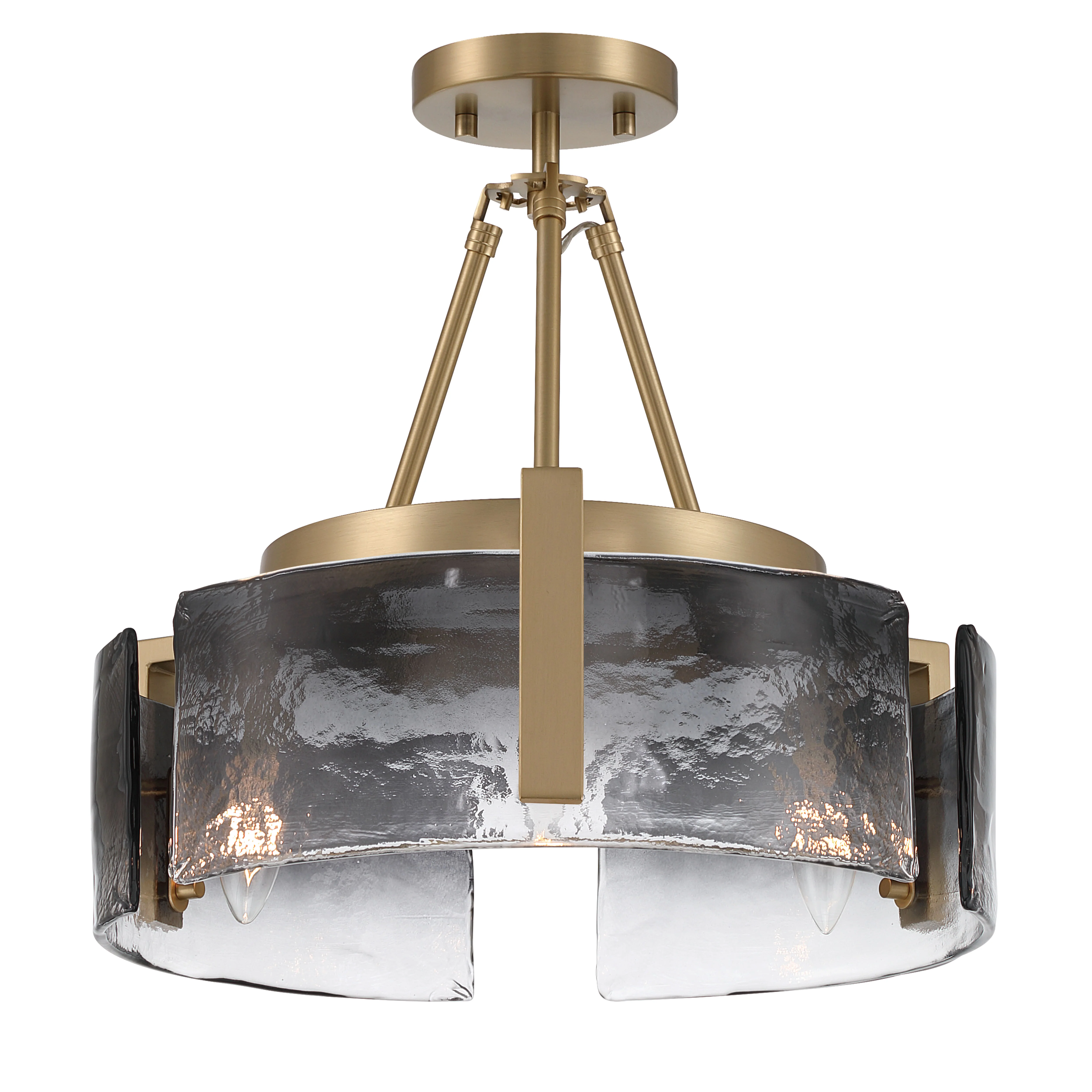 Aenon 3-light Semi-Flush Mount in Brushed Champagne Brass with Smokey Water Glass