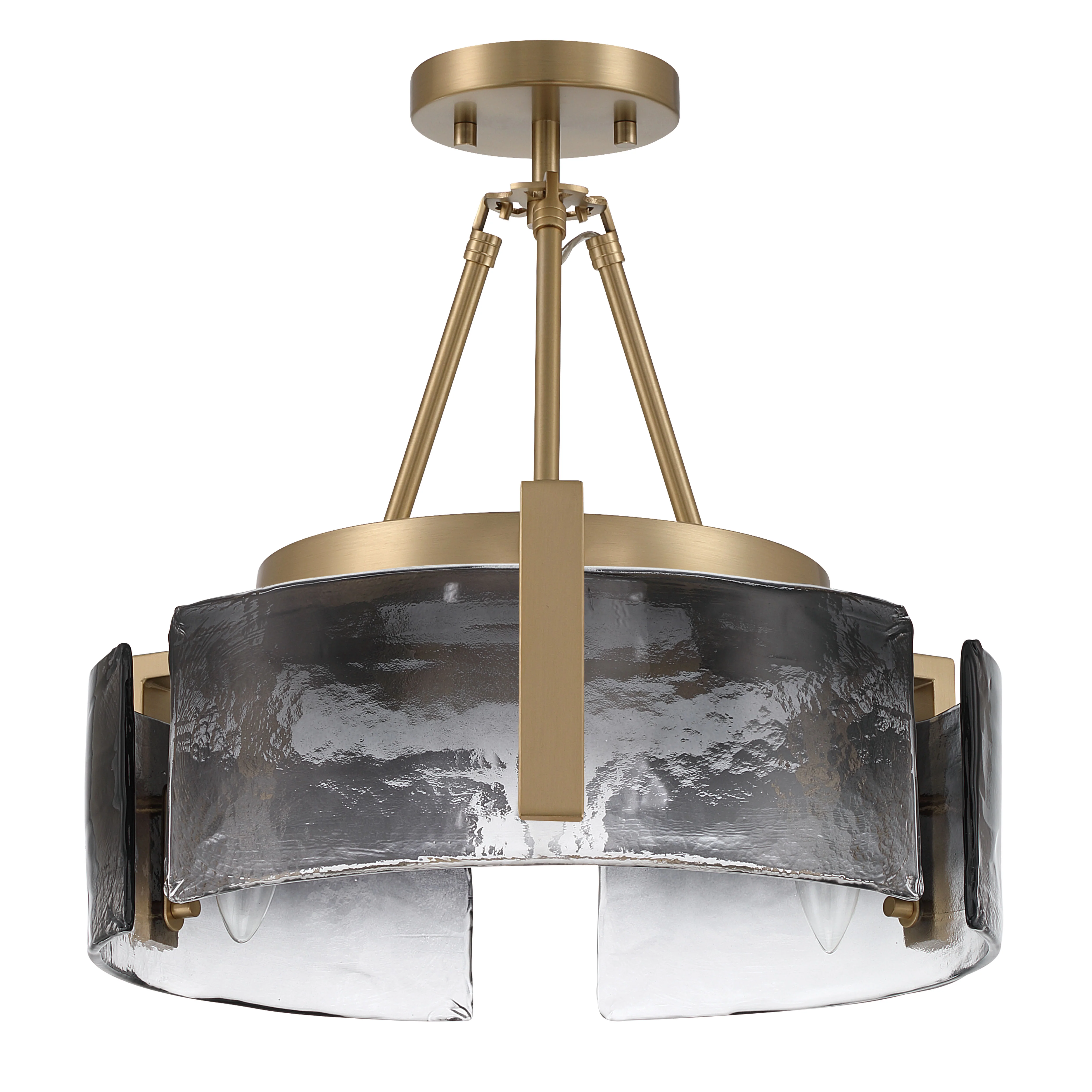 Aenon 3-light Semi-Flush Mount in Brushed Champagne Brass with Smokey Water Glass - Image 2