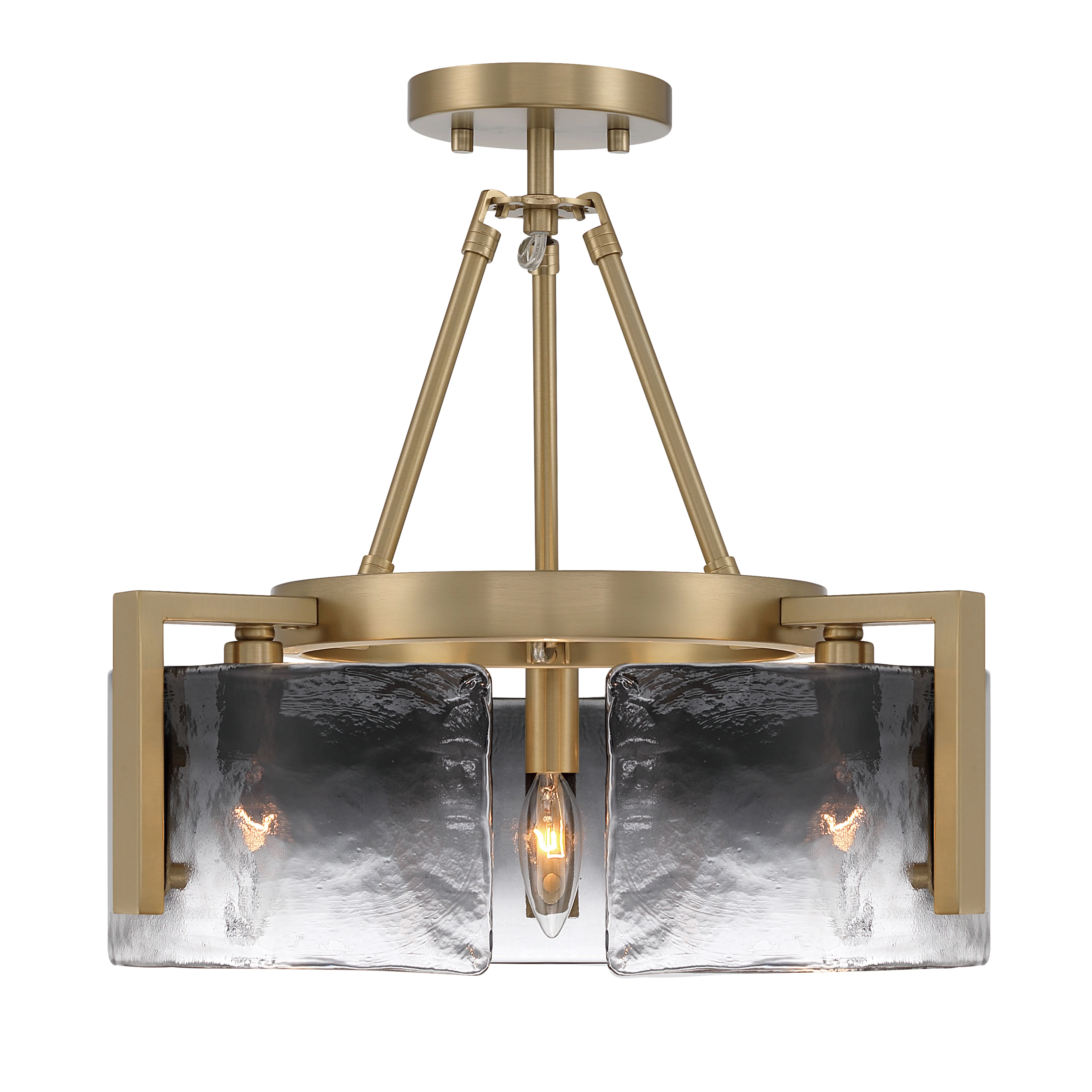 Aenon 3-light Semi-Flush Mount in Brushed Champagne Brass with Smokey Water Glass - Image 3