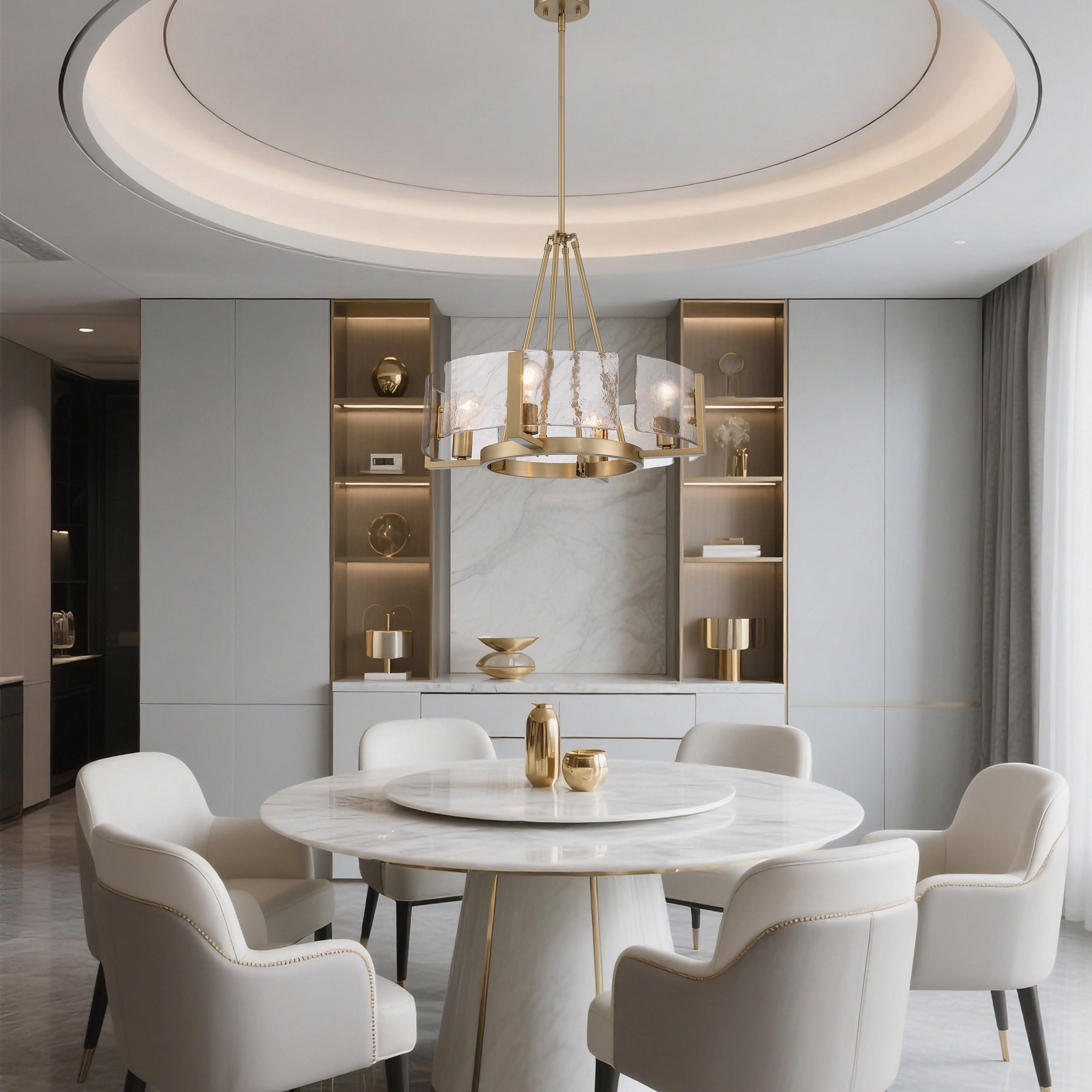 Aenon 4-Light Chandelier in Brushed Champagne Brass with Hammered Water Glass - Image 8