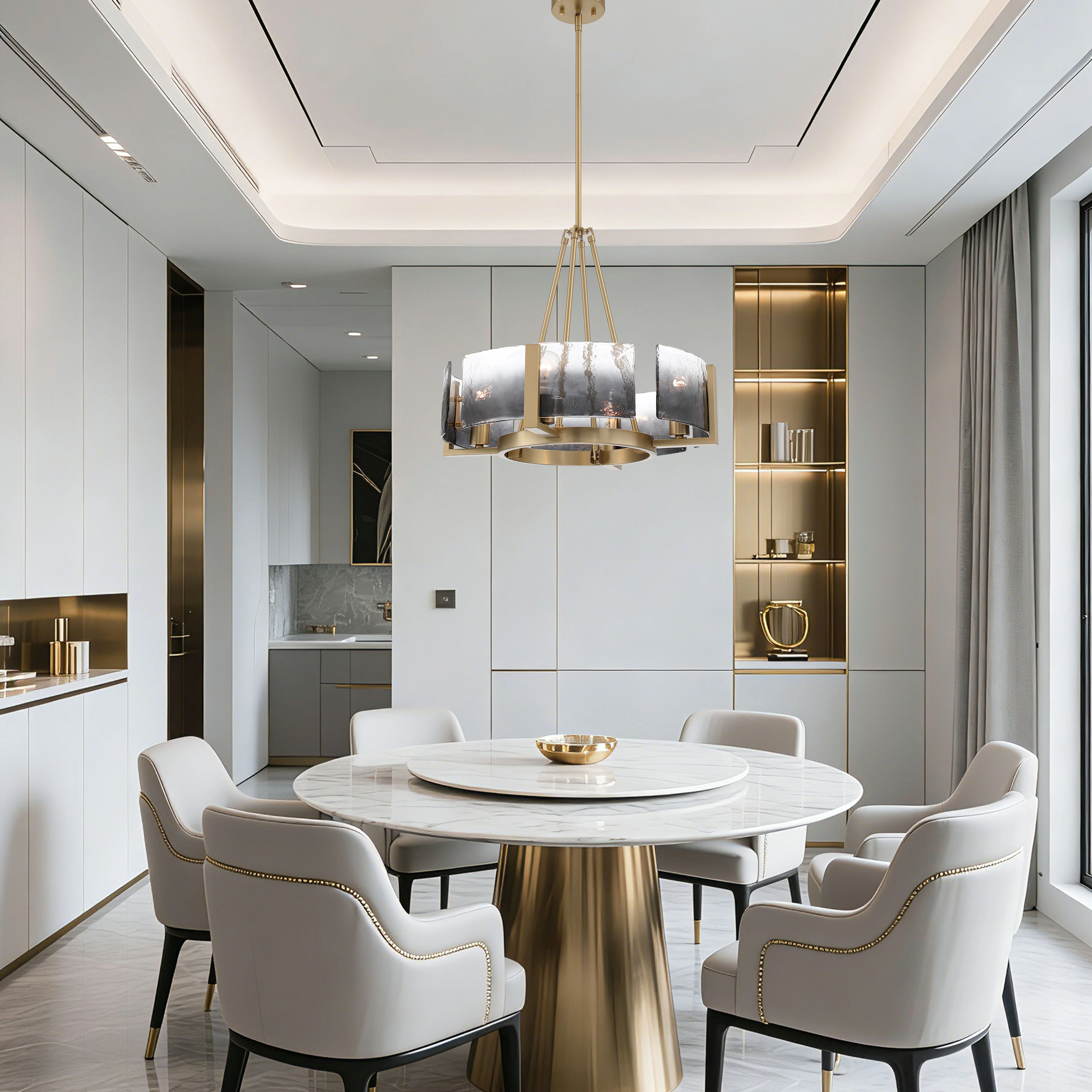 Aenon 4-Light Chandelier in Brushed Champagne Brass with Smokey Water Glass - Image 6
