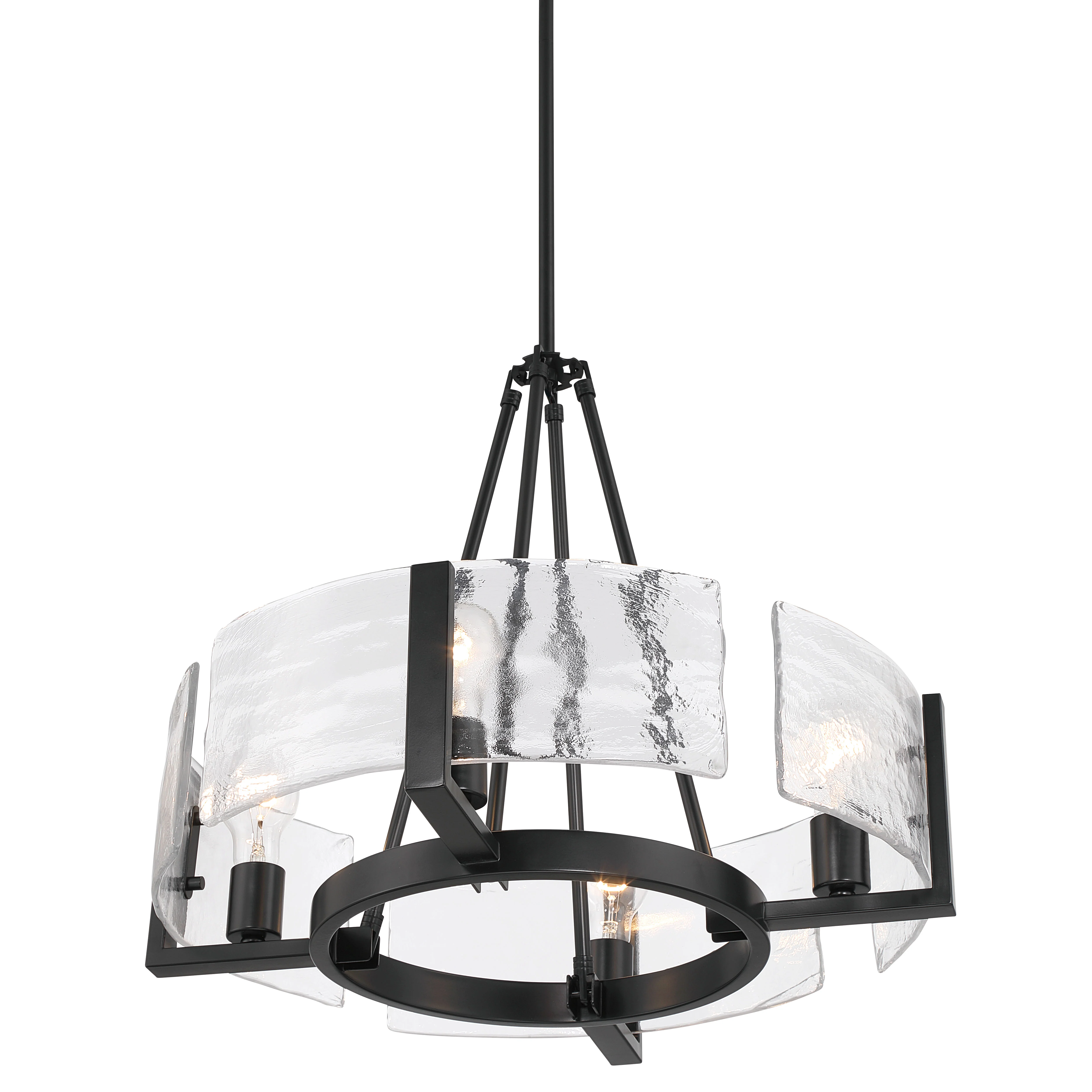 Aenon 4-Light Chandelier in Matte Black with Hammered Water Glass