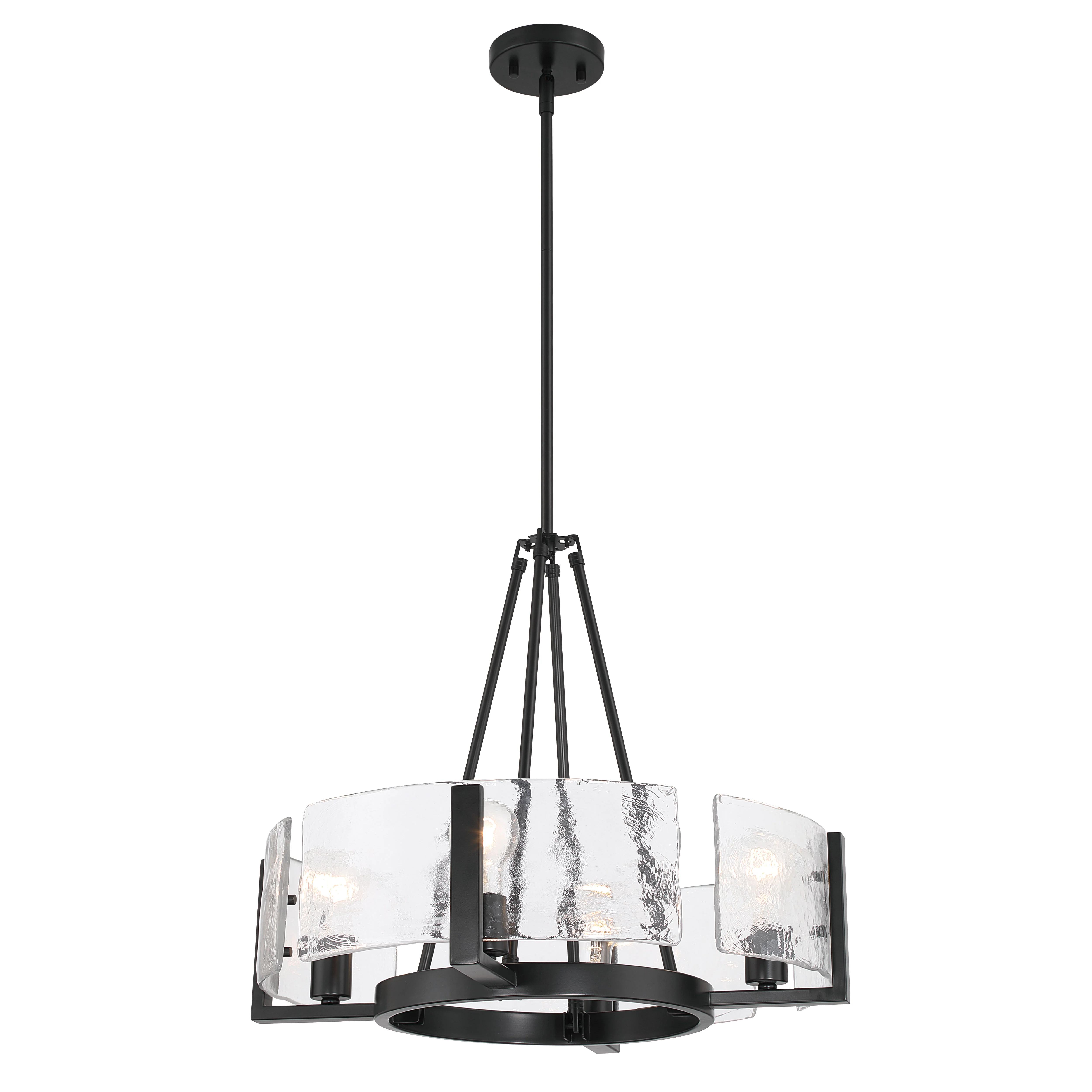 Aenon 4-Light Chandelier in Matte Black with Hammered Water Glass - Image 2