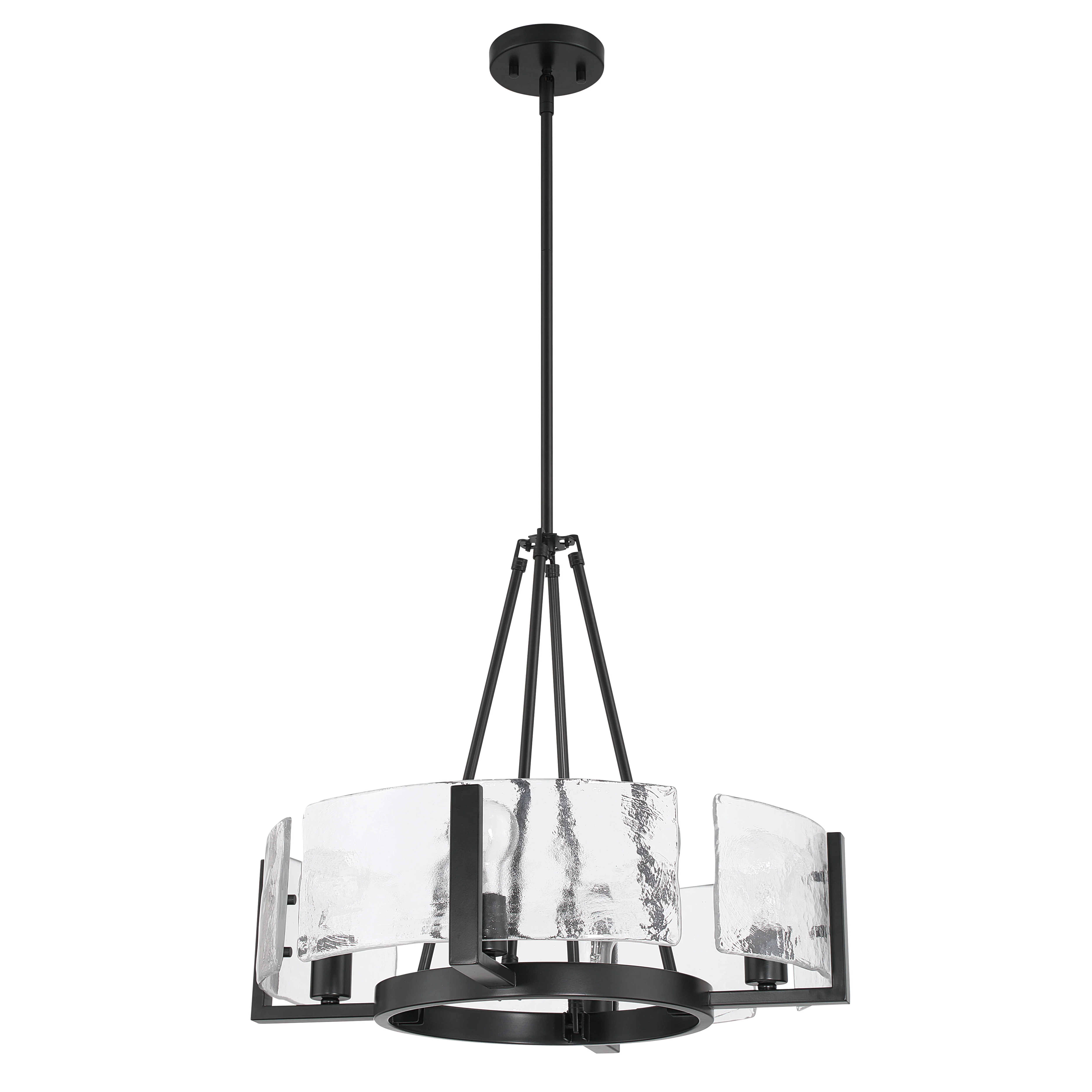 Aenon 4-Light Chandelier in Matte Black with Hammered Water Glass - Image 3