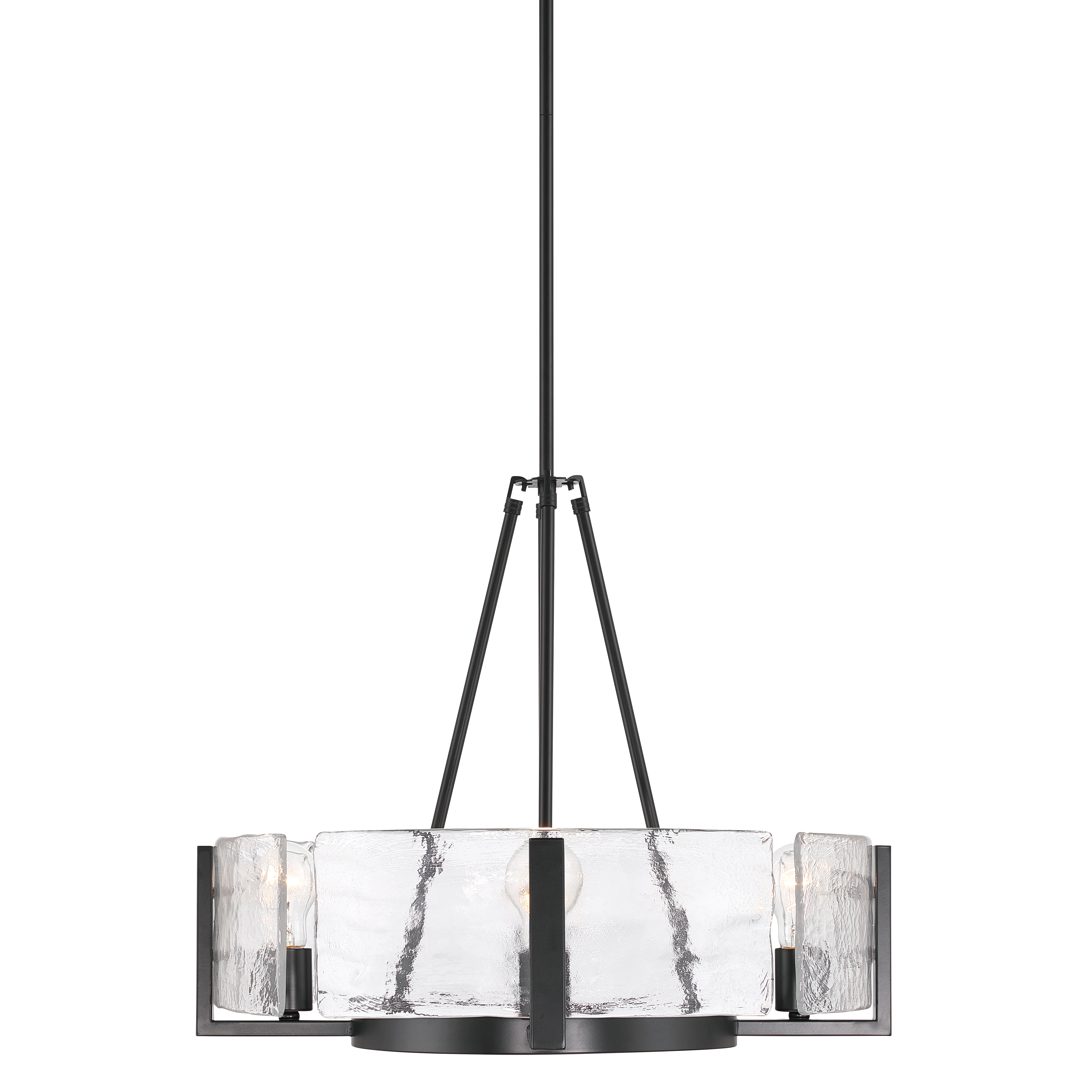 Aenon 4-Light Chandelier in Matte Black with Hammered Water Glass - Image 4