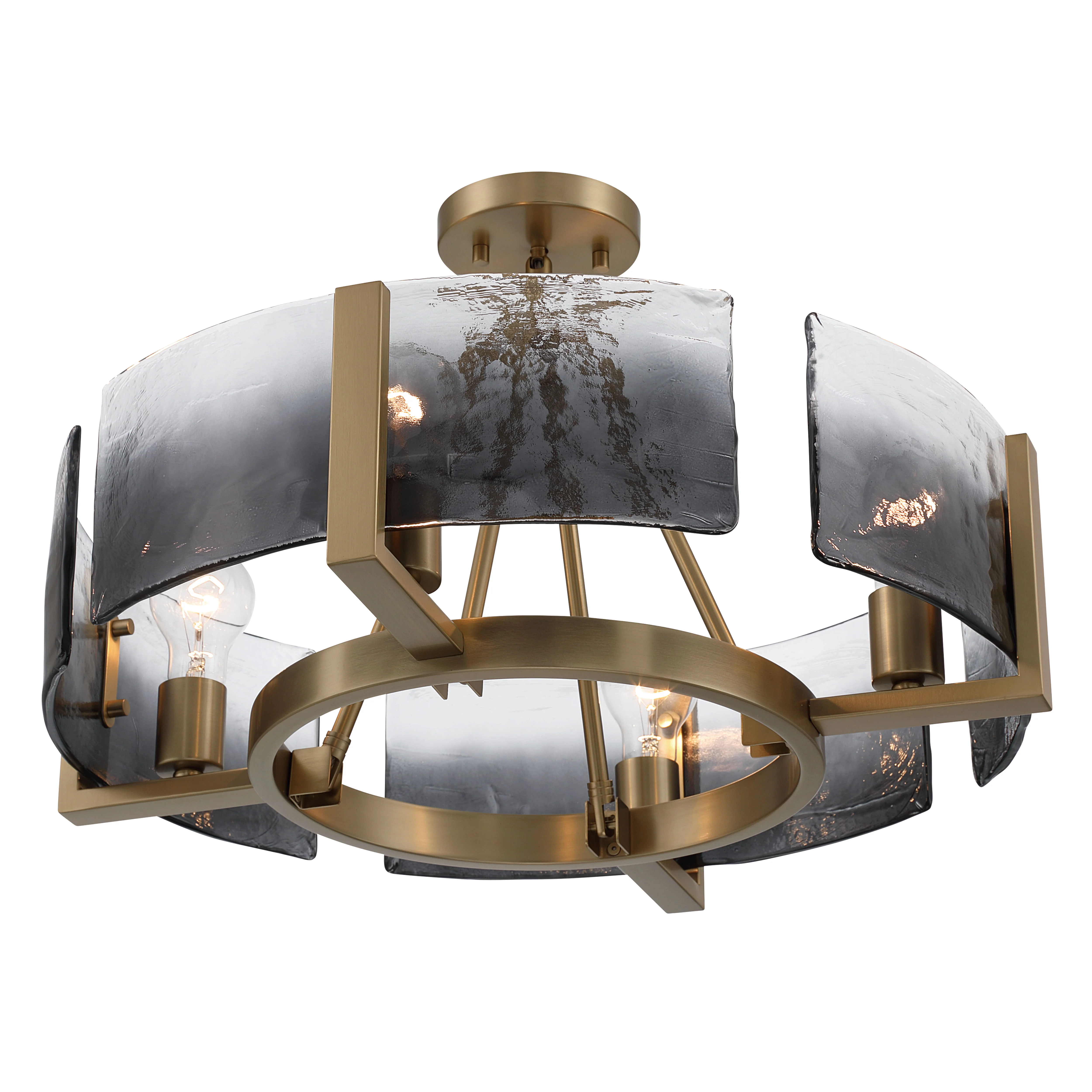 Aenon 4-light Semi-Flush Mount in Brushed Champagne Brass with Smokey Water Glass - Image 4