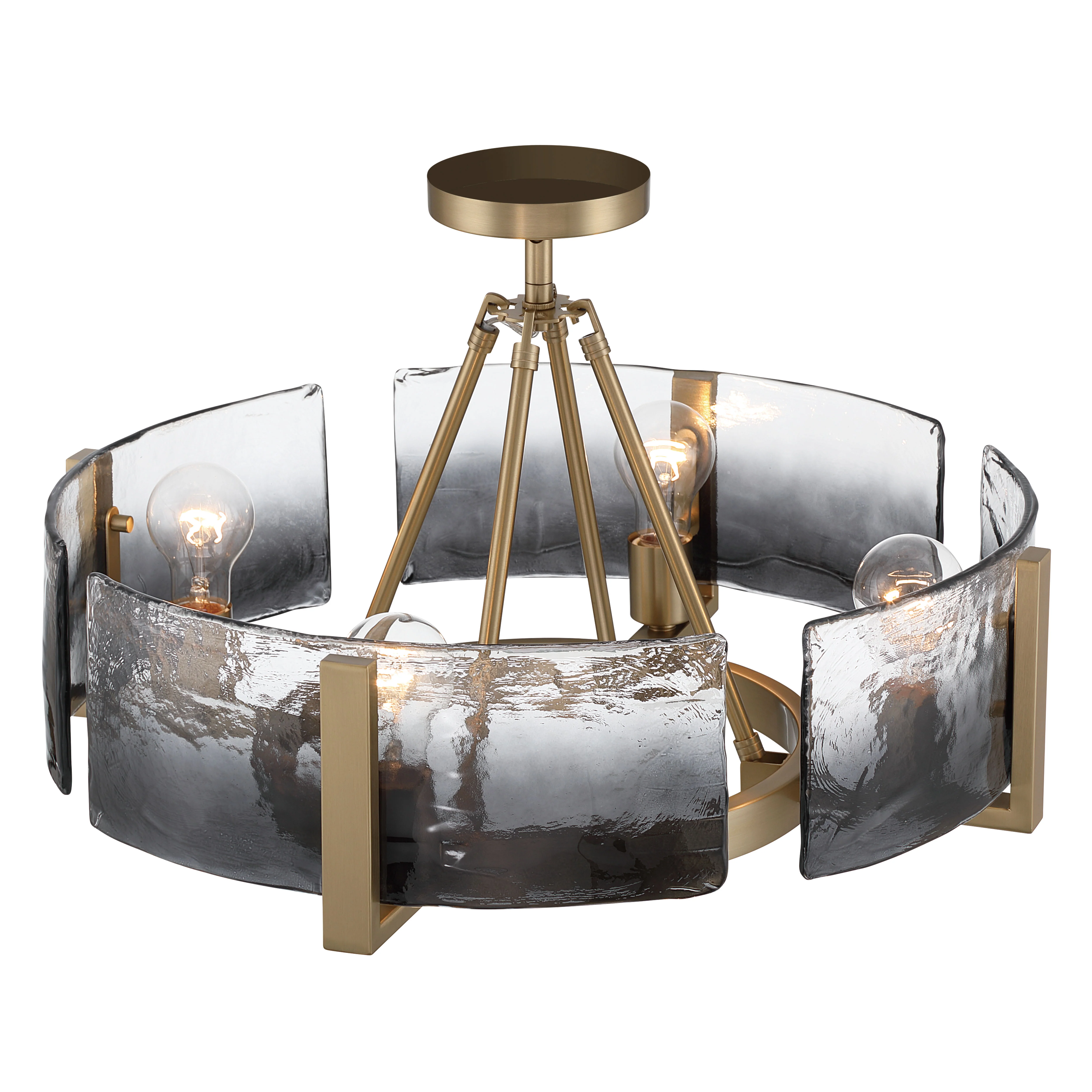 Aenon 4-light Semi-Flush Mount in Brushed Champagne Brass with Smokey Water Glass - Image 5