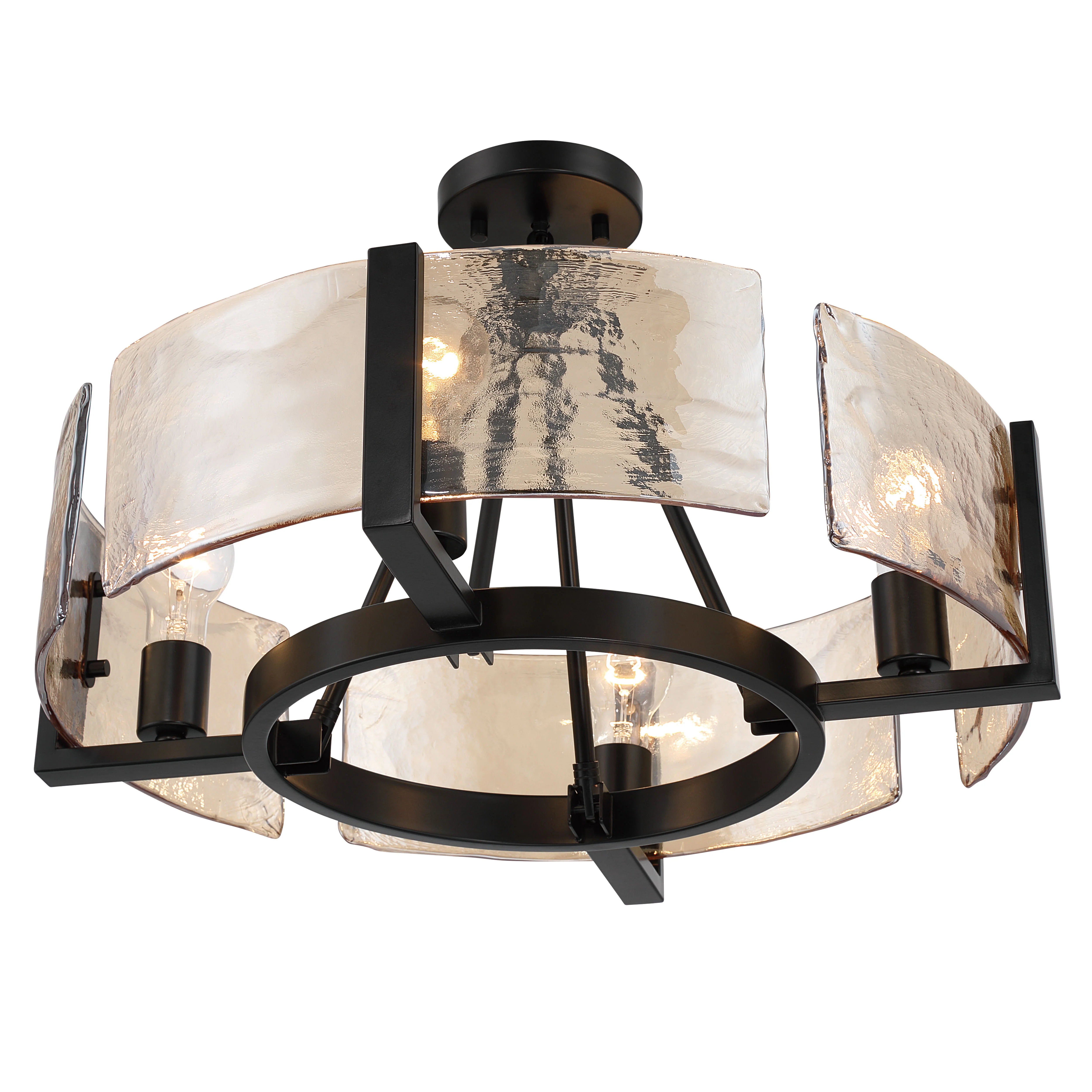 Aenon 4-light Semi-Flush Mount in Matte Black with Amber Water Glass - Image 4