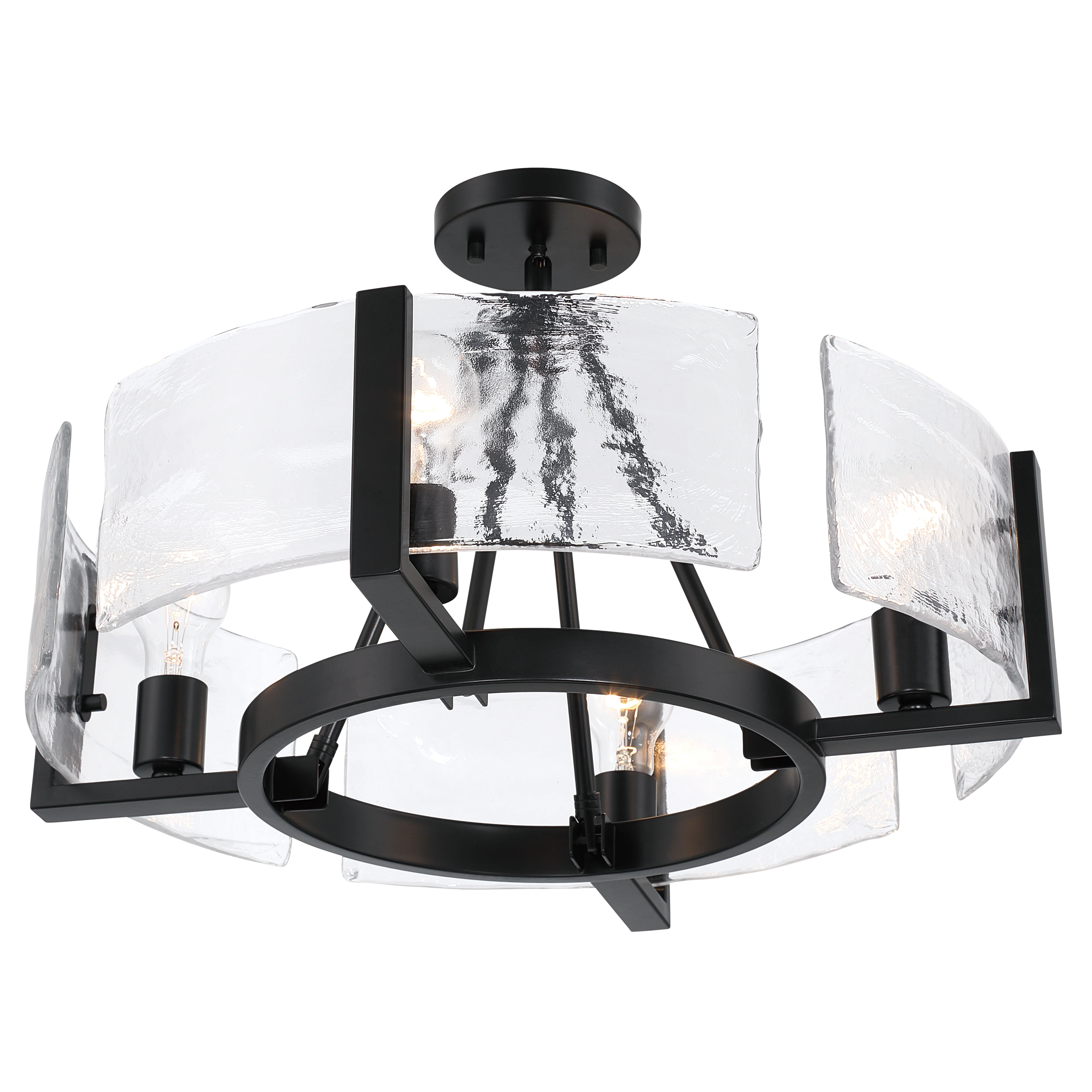 Aenon 4-light Semi-Flush Mount in Matte Black with Hammered Water Glass