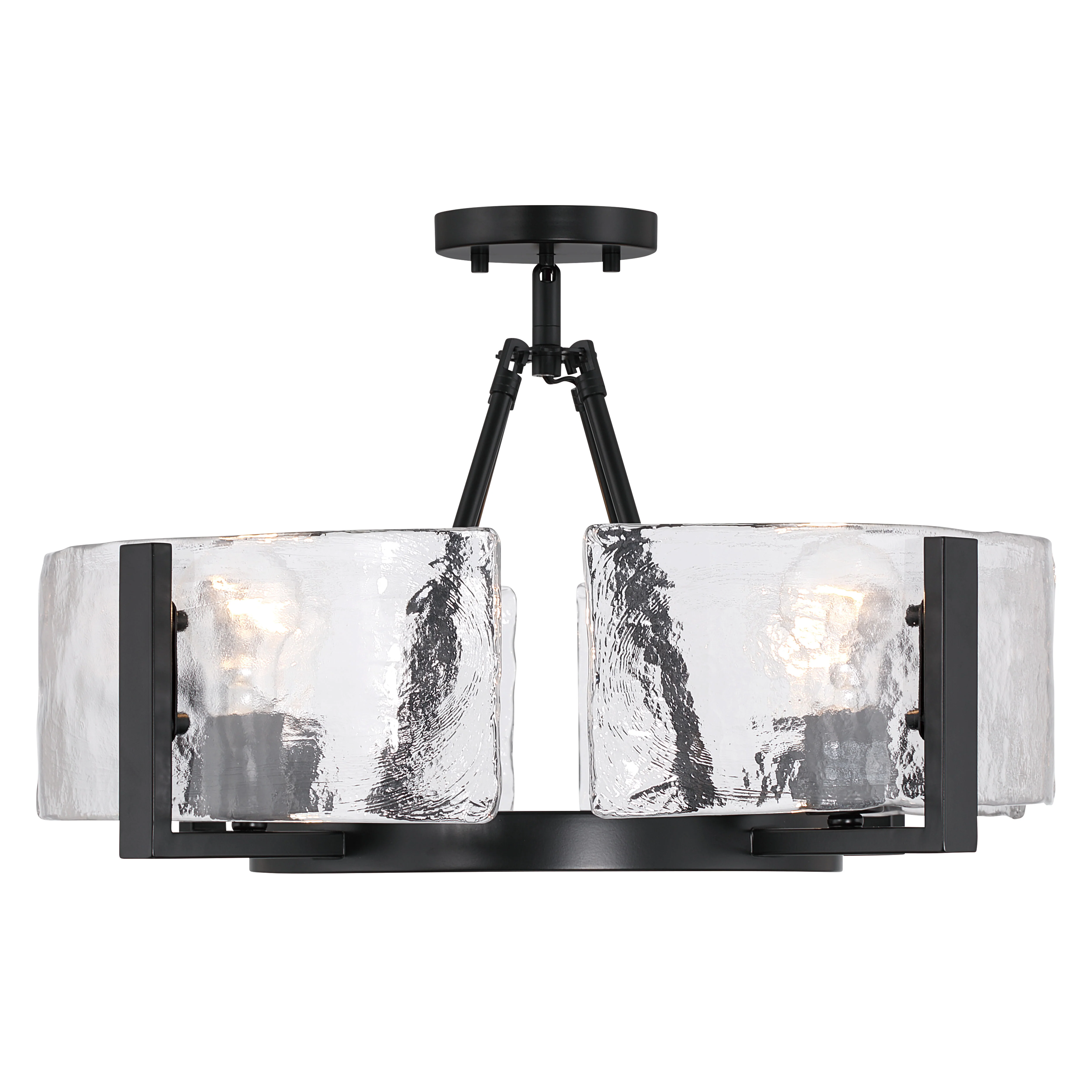 Aenon 4-light Semi-Flush Mount in Matte Black with Hammered Water Glass - Image 4
