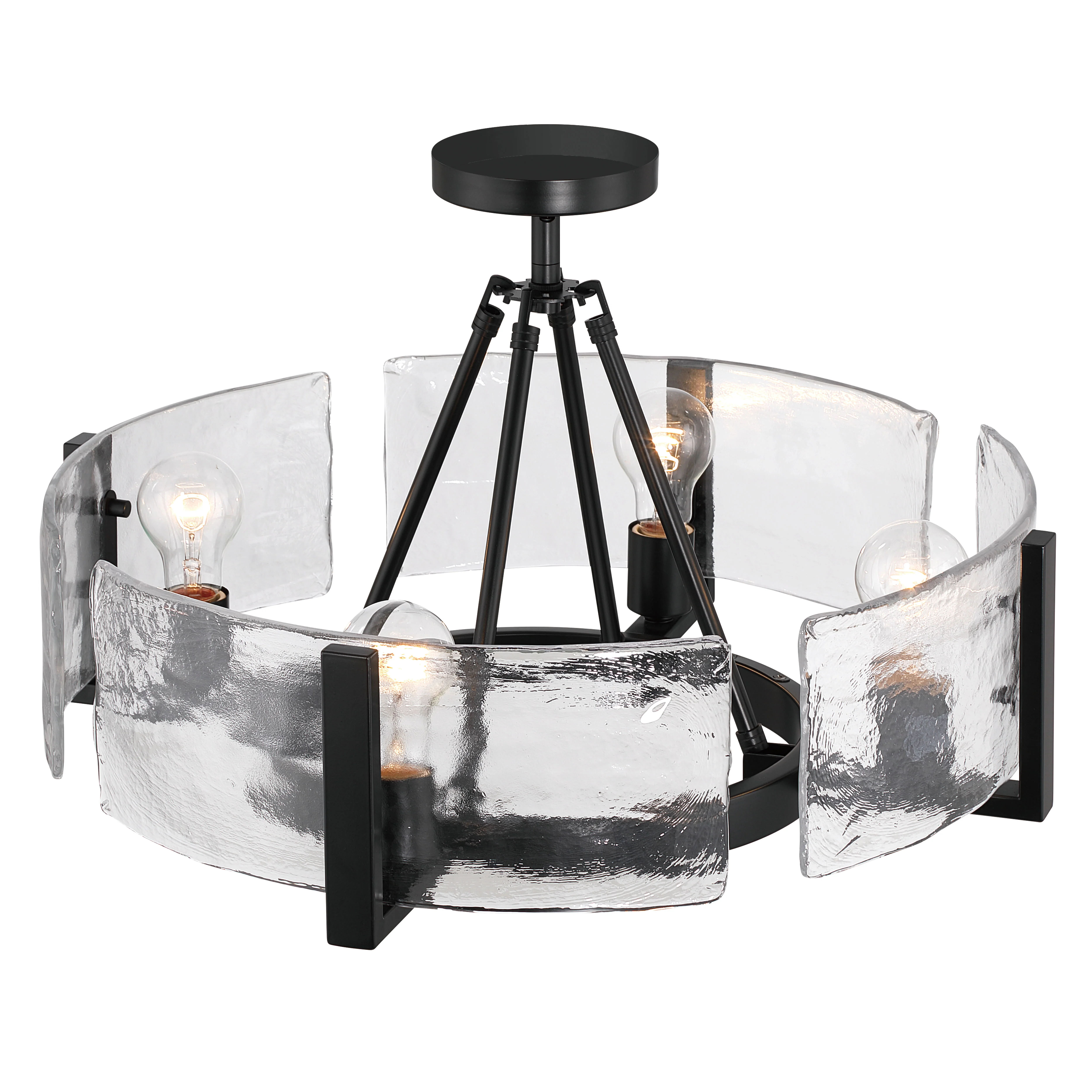 Aenon 4-light Semi-Flush Mount in Matte Black with Hammered Water Glass - Image 5