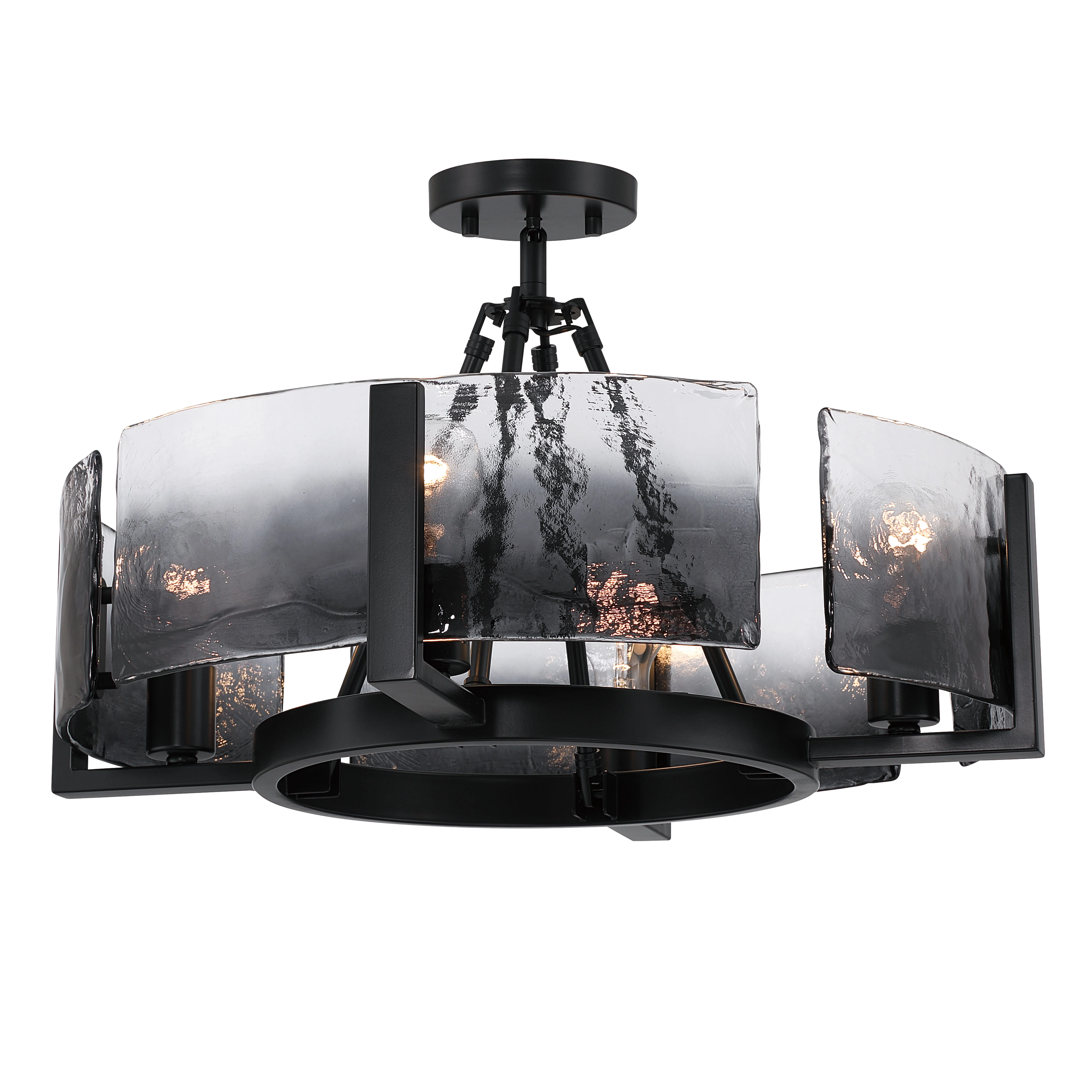 Aenon 4-light Semi-Flush Mount in Matte Black with Smokey Water Glass