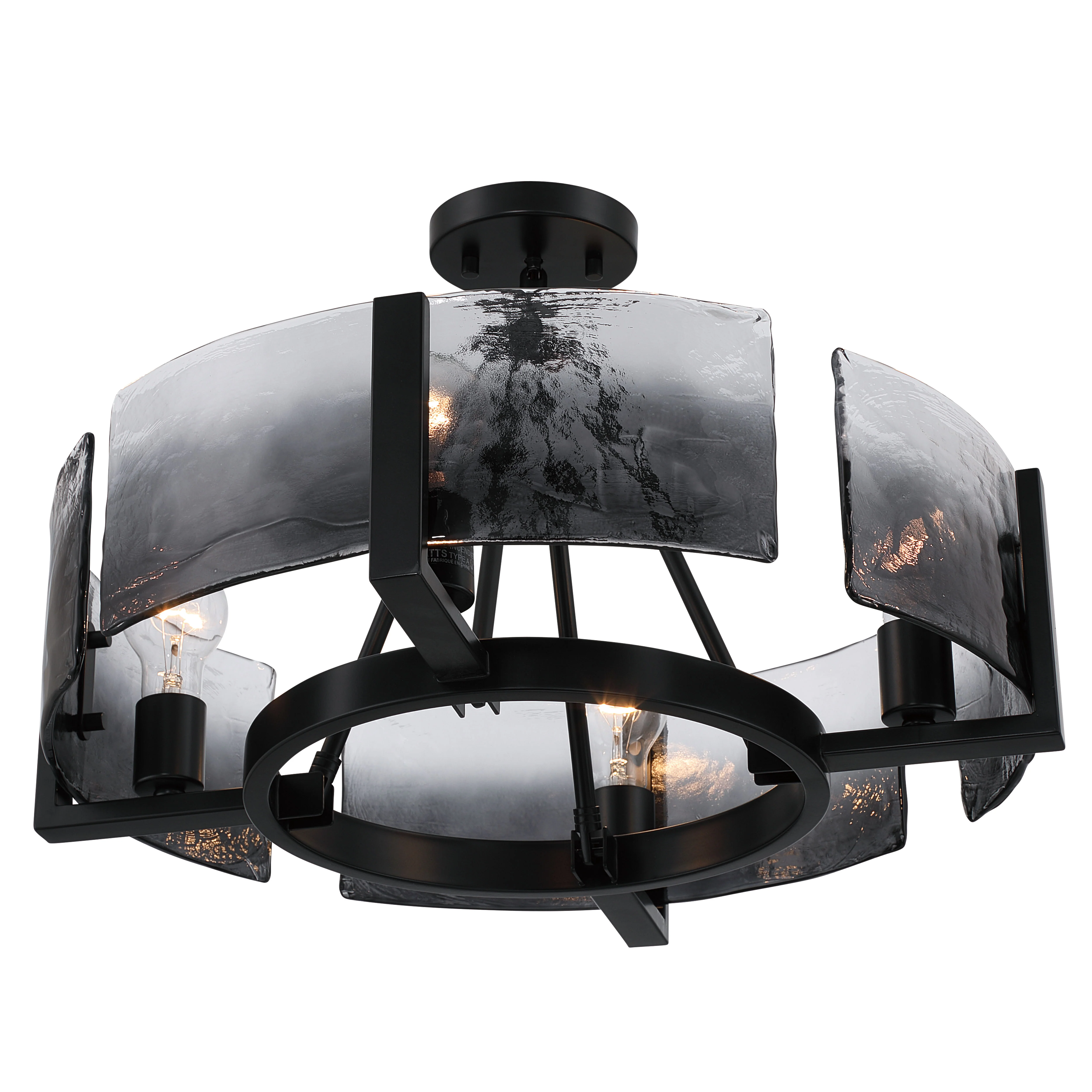 Aenon 4-light Semi-Flush Mount in Matte Black with Smokey Water Glass - Image 4
