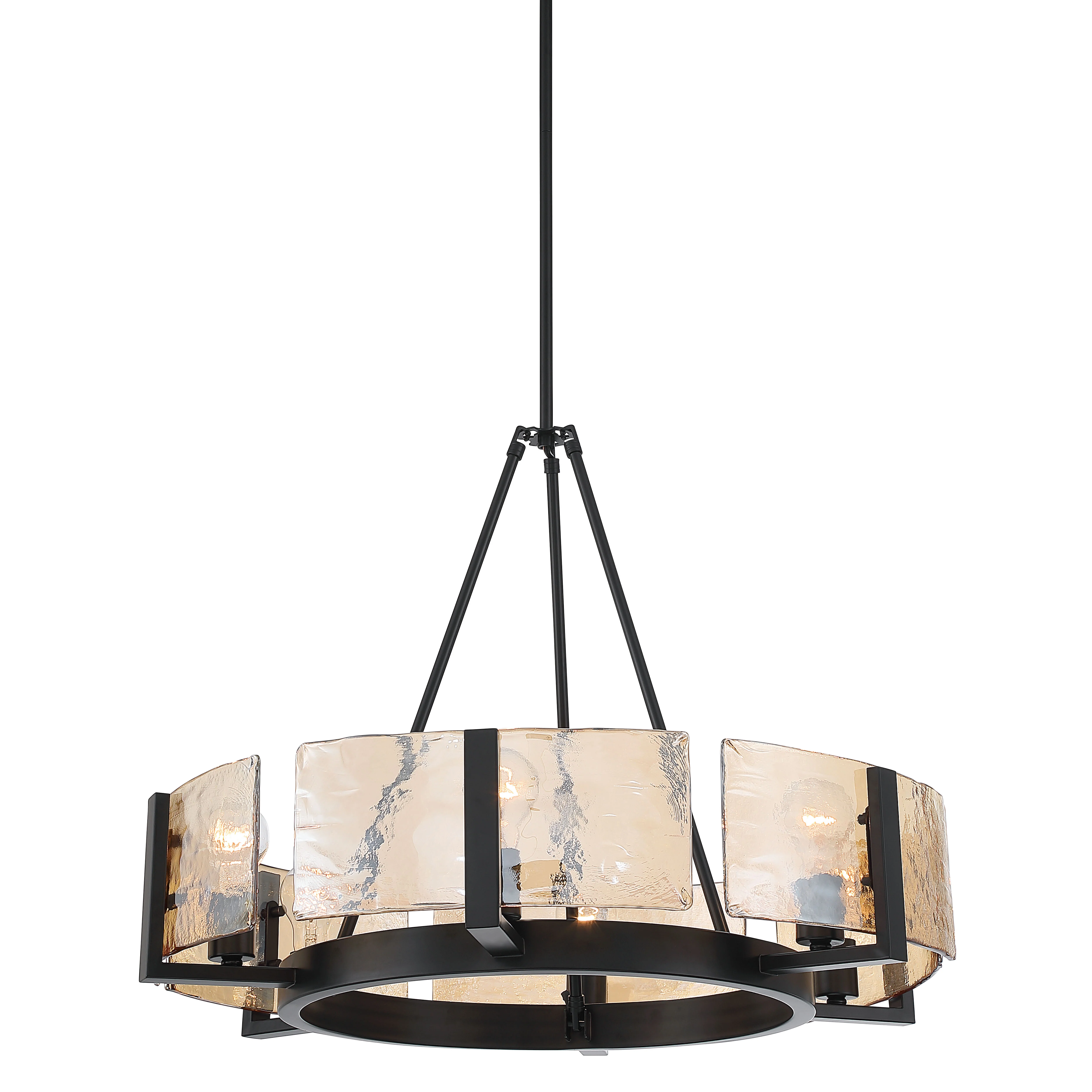 Aenon 6-light Chandelier in Matte Black with Amber Water Glass