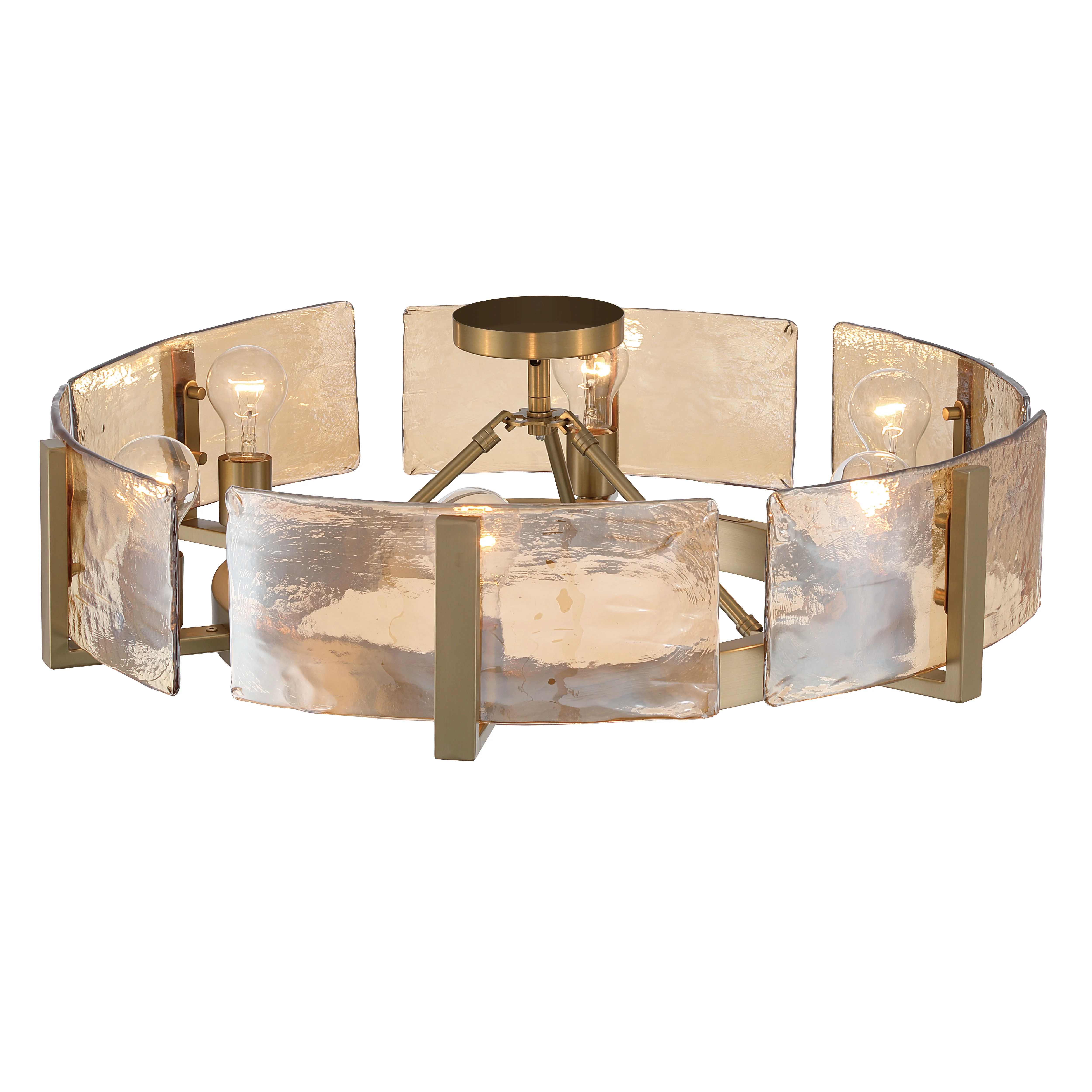Aenon 6-light Semi-Flush Mount in Brushed Champagne Brass with Amber Water Glass - Image 6