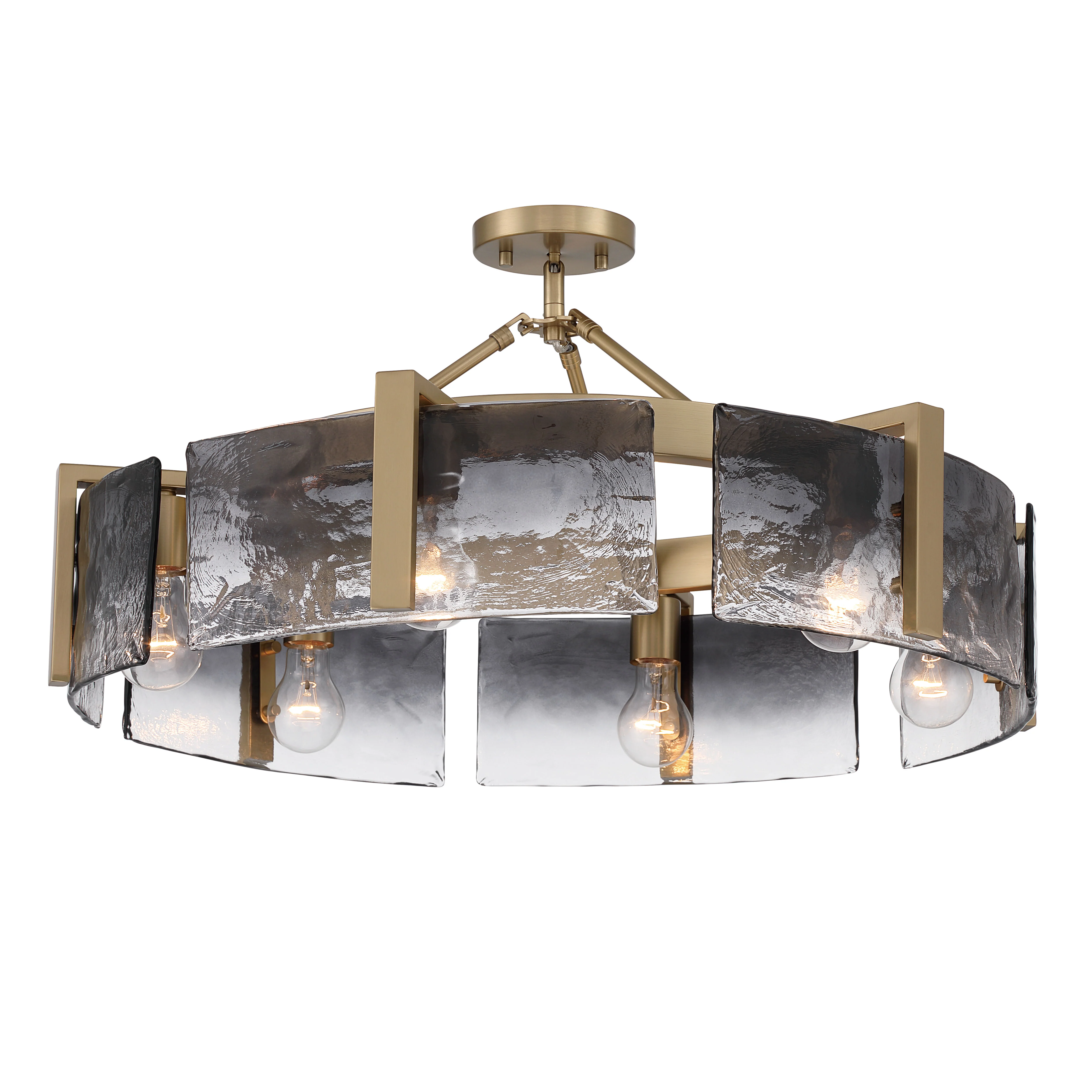 Aenon 6-light Semi-Flush Mount in Brushed Champagne Brass with Smokey Water Glass