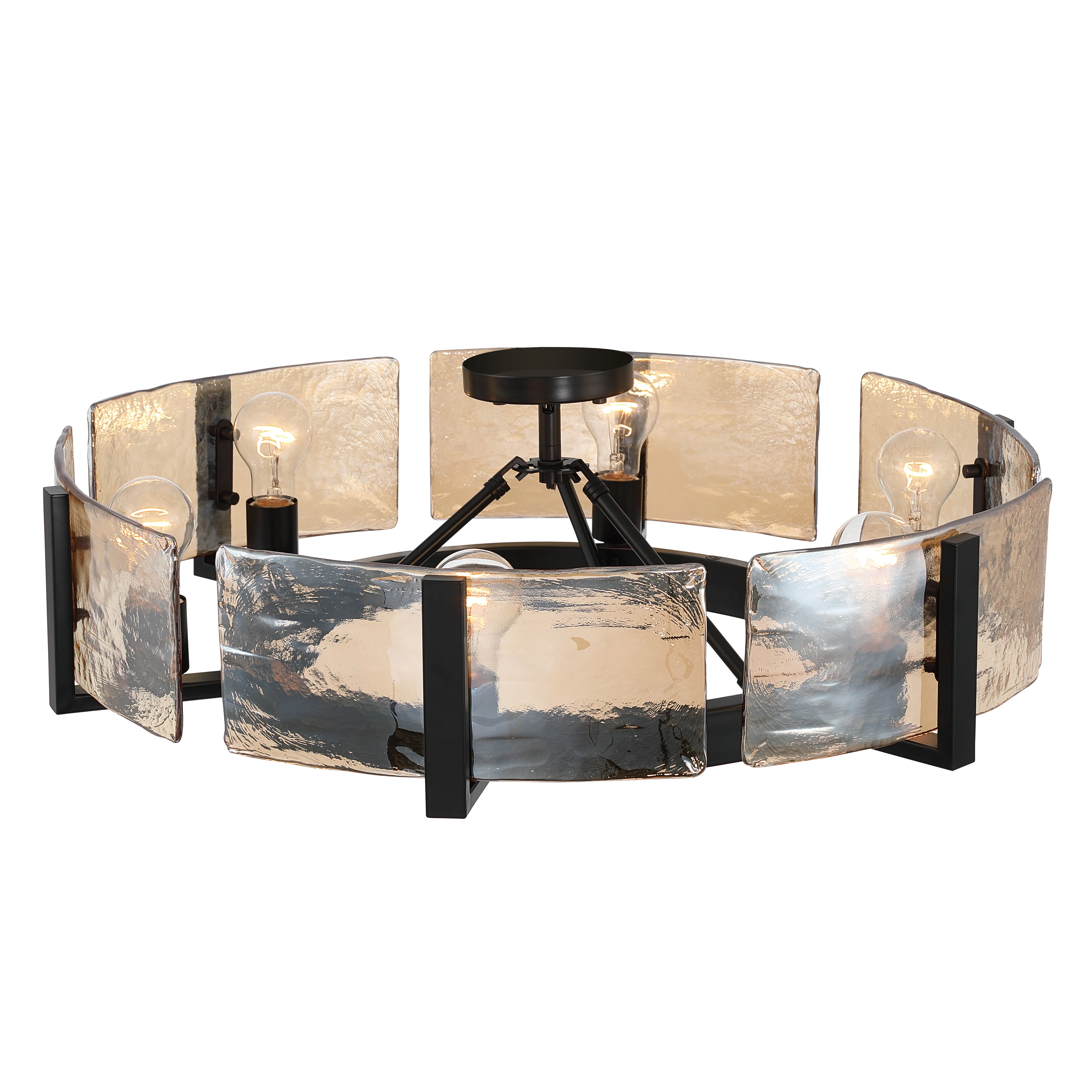 Aenon 6-light Semi-Flush Mount in Matte Black with Amber Water Glass - Image 4