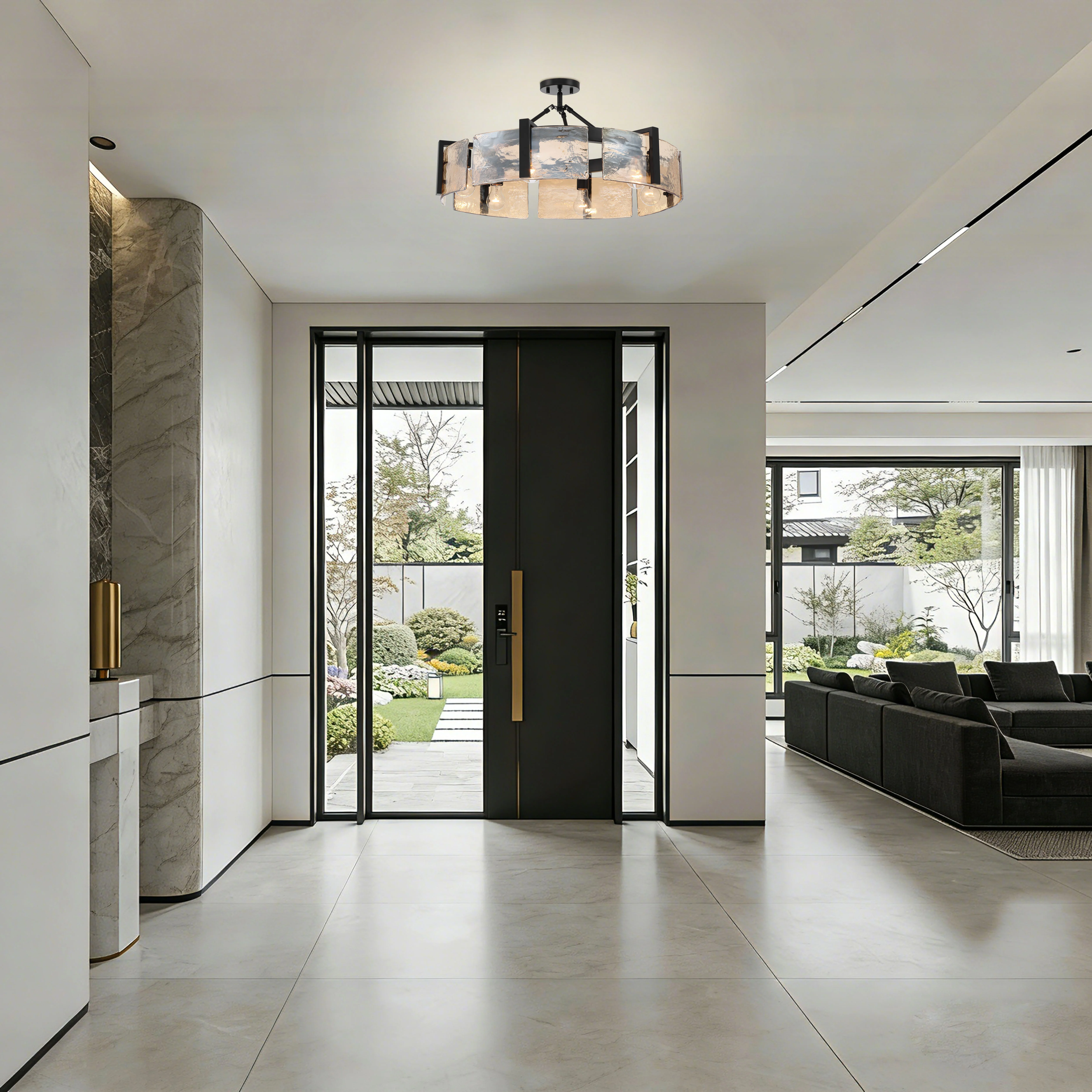 Aenon 6-light Semi-Flush Mount in Matte Black with Amber Water Glass - Image 8