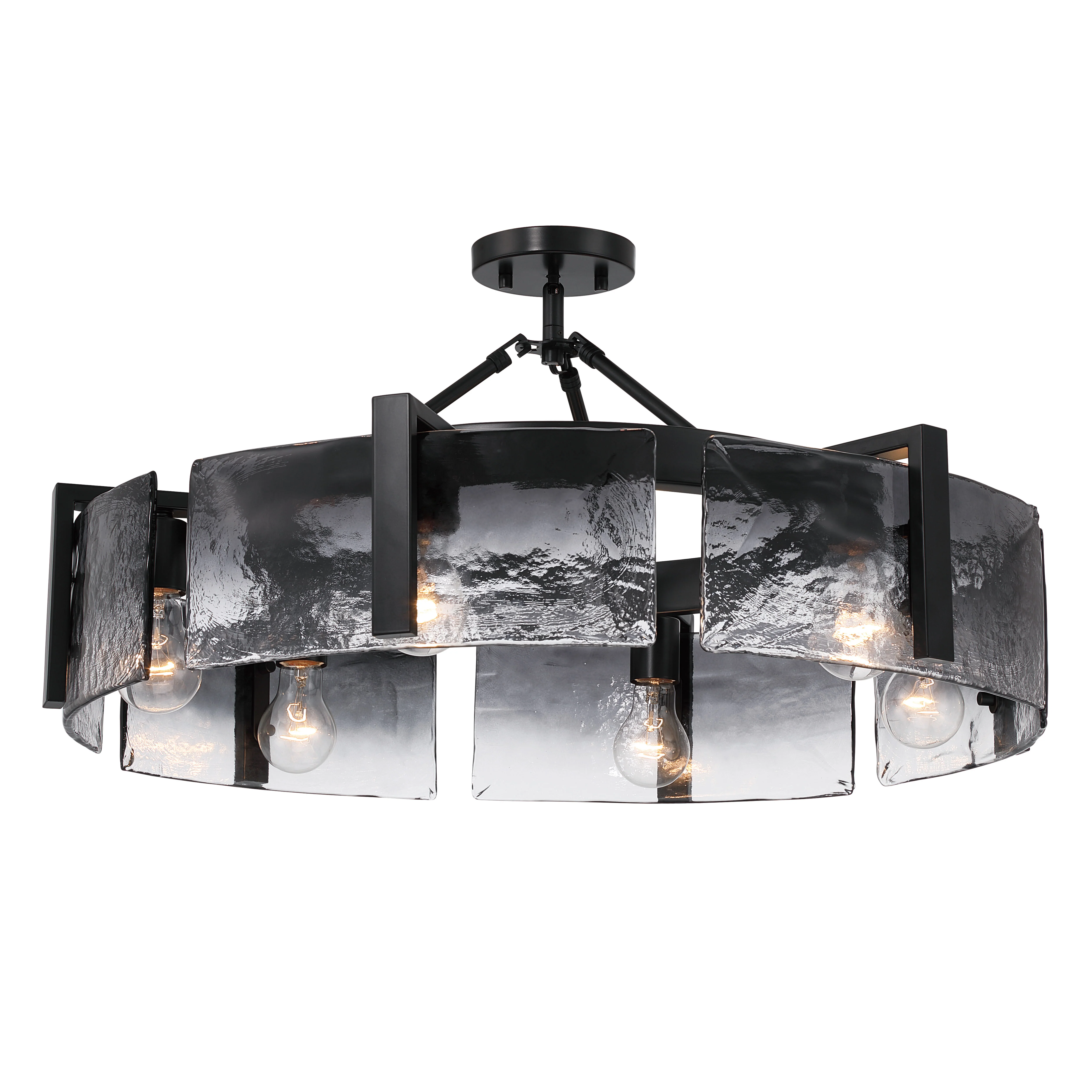 Aenon 6-light Semi-Flush Mount in Matte Black with Smokey Water Glass