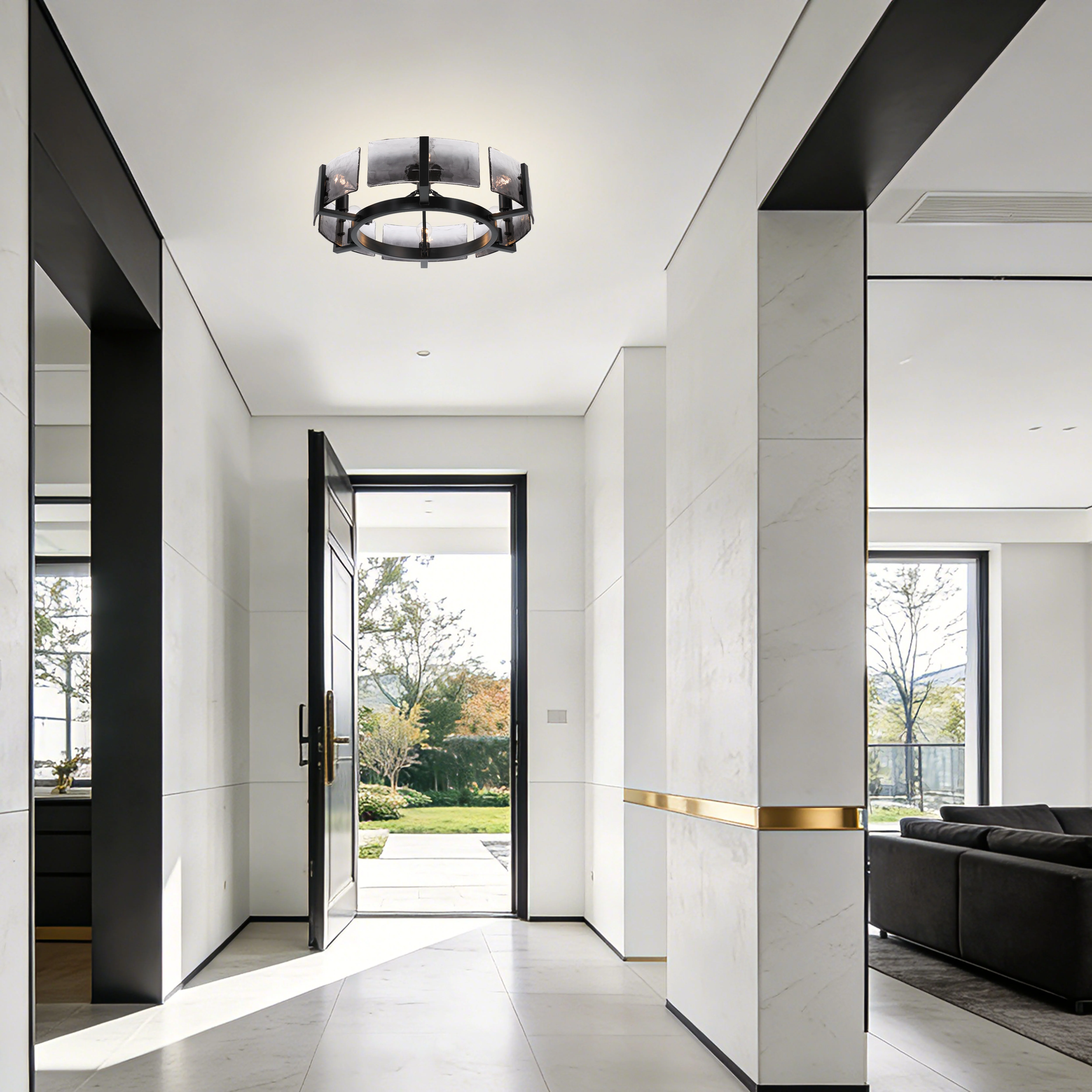 Aenon 6-light Semi-Flush Mount in Matte Black with Smokey Water Glass - Image 8