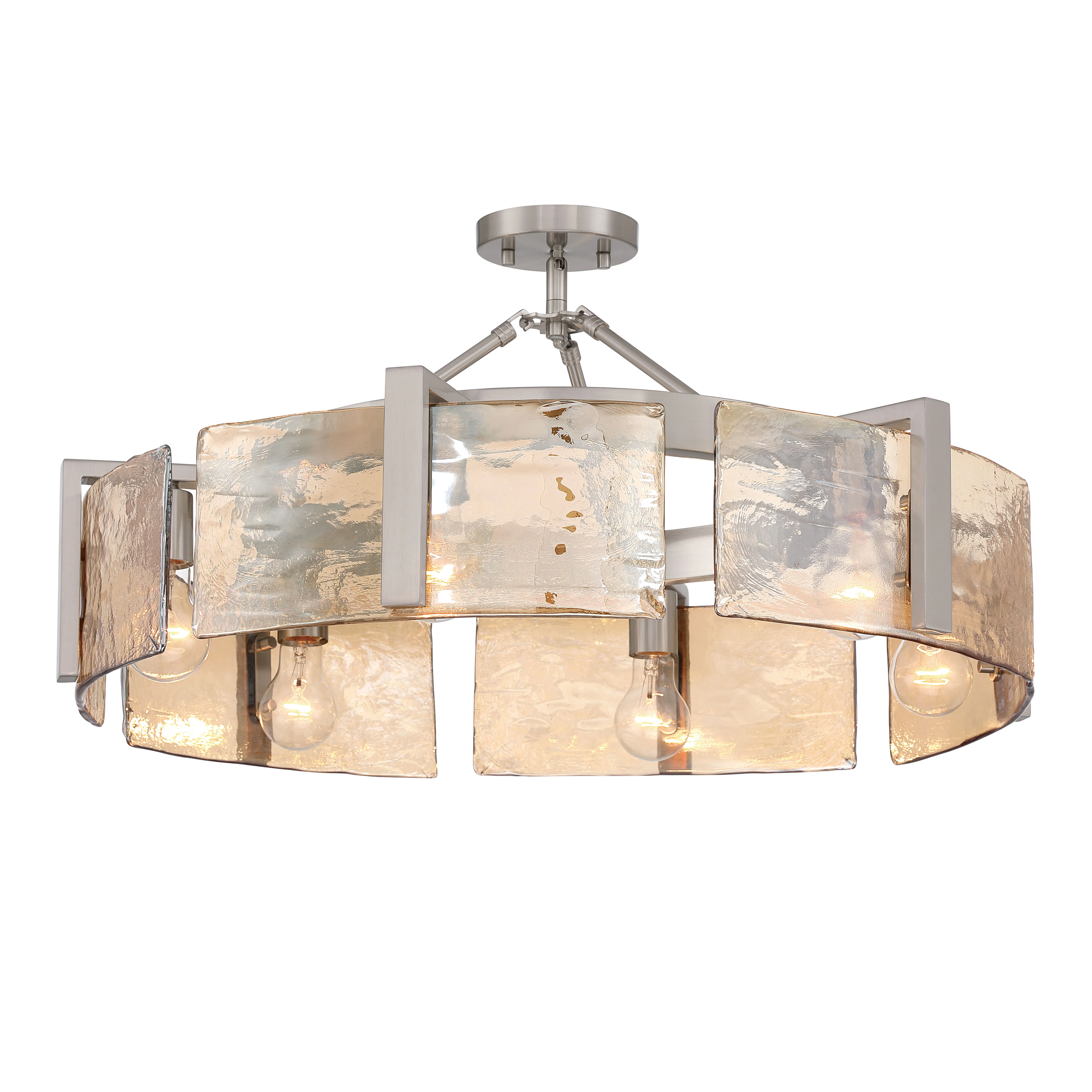 Aenon 6-light Semi-Flush Mount in Pewter with Amber Water Glass