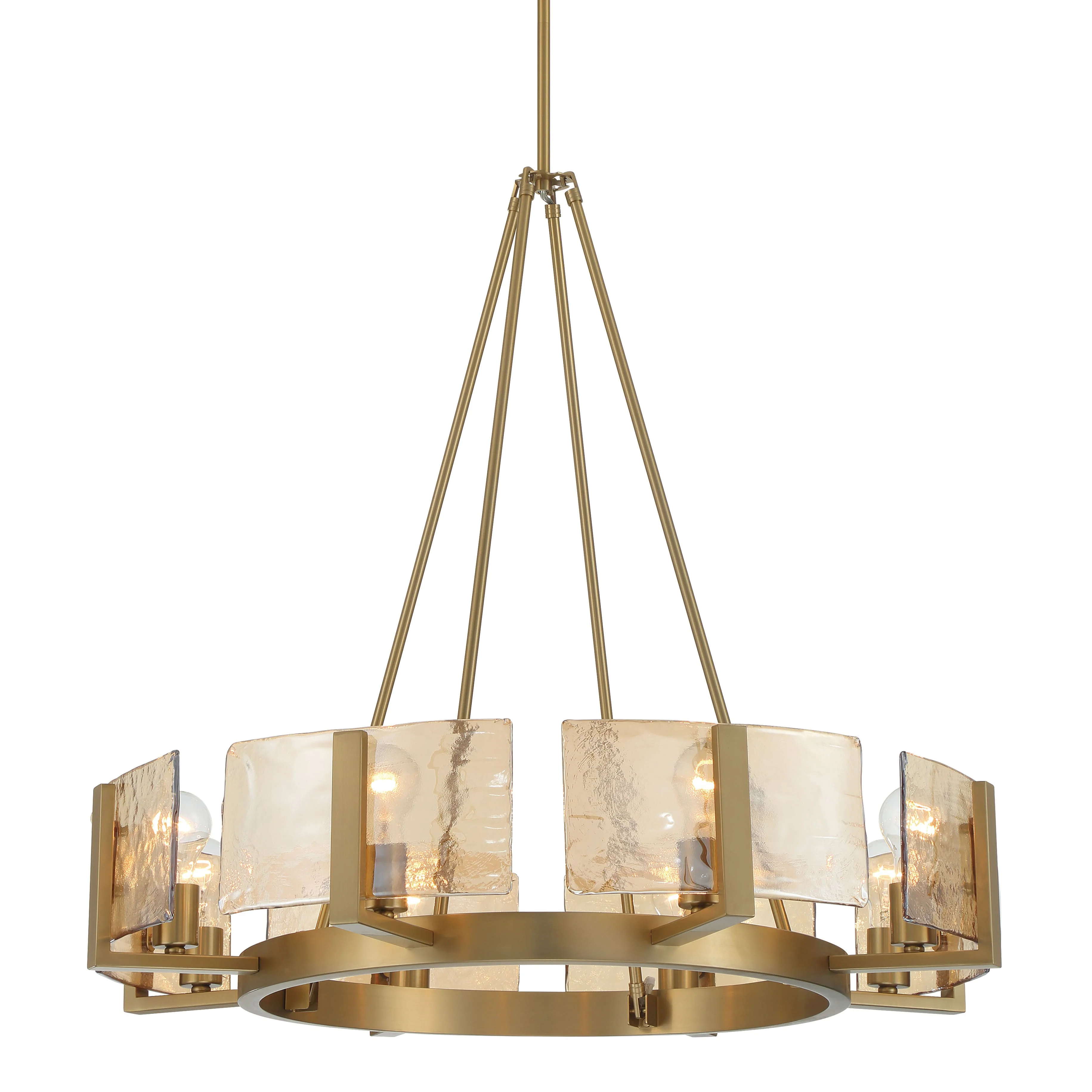 Aenon 8-Light Chandelier in Brushed Champagne Brass with Amber Water Glass