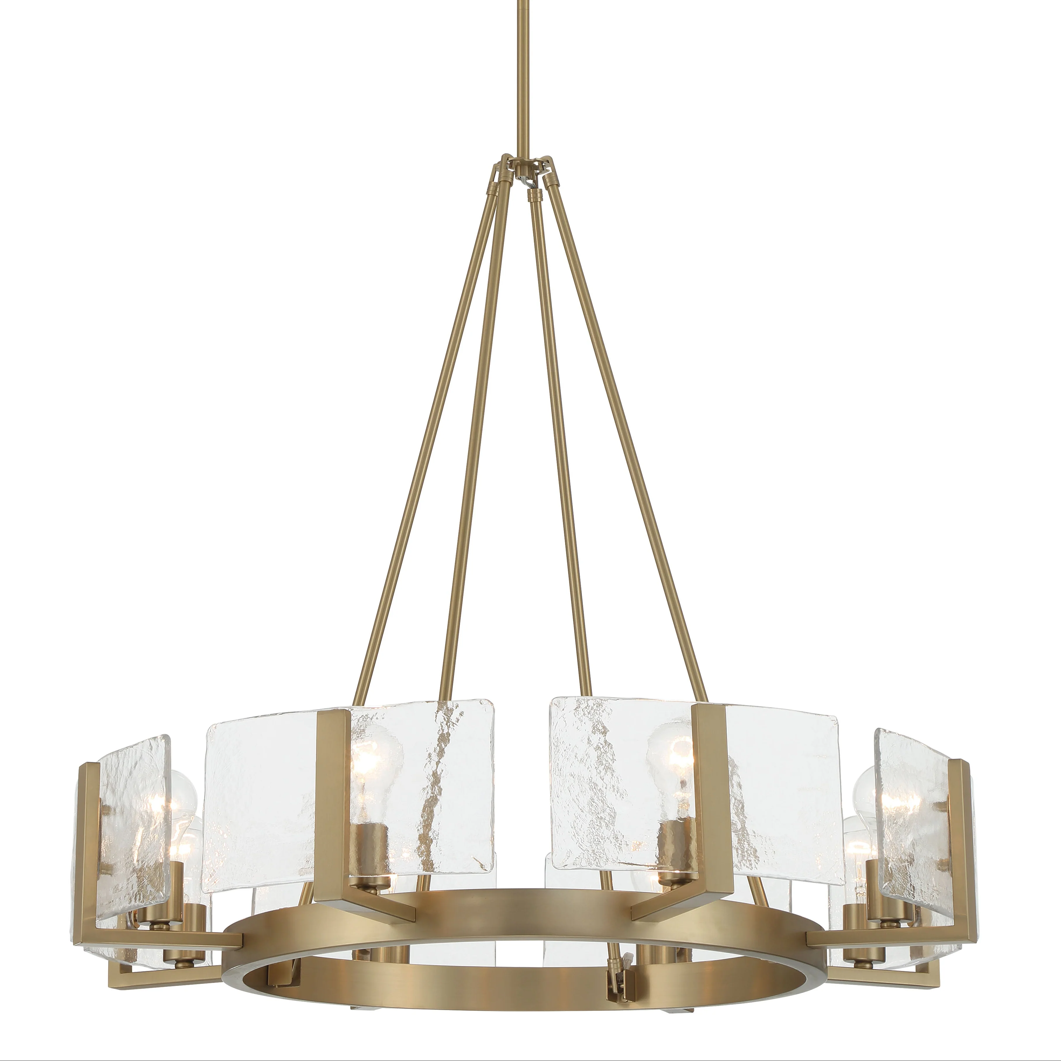 Aenon 8-Light Chandelier in Brushed Champagne Brass with Hammered Water Glass
