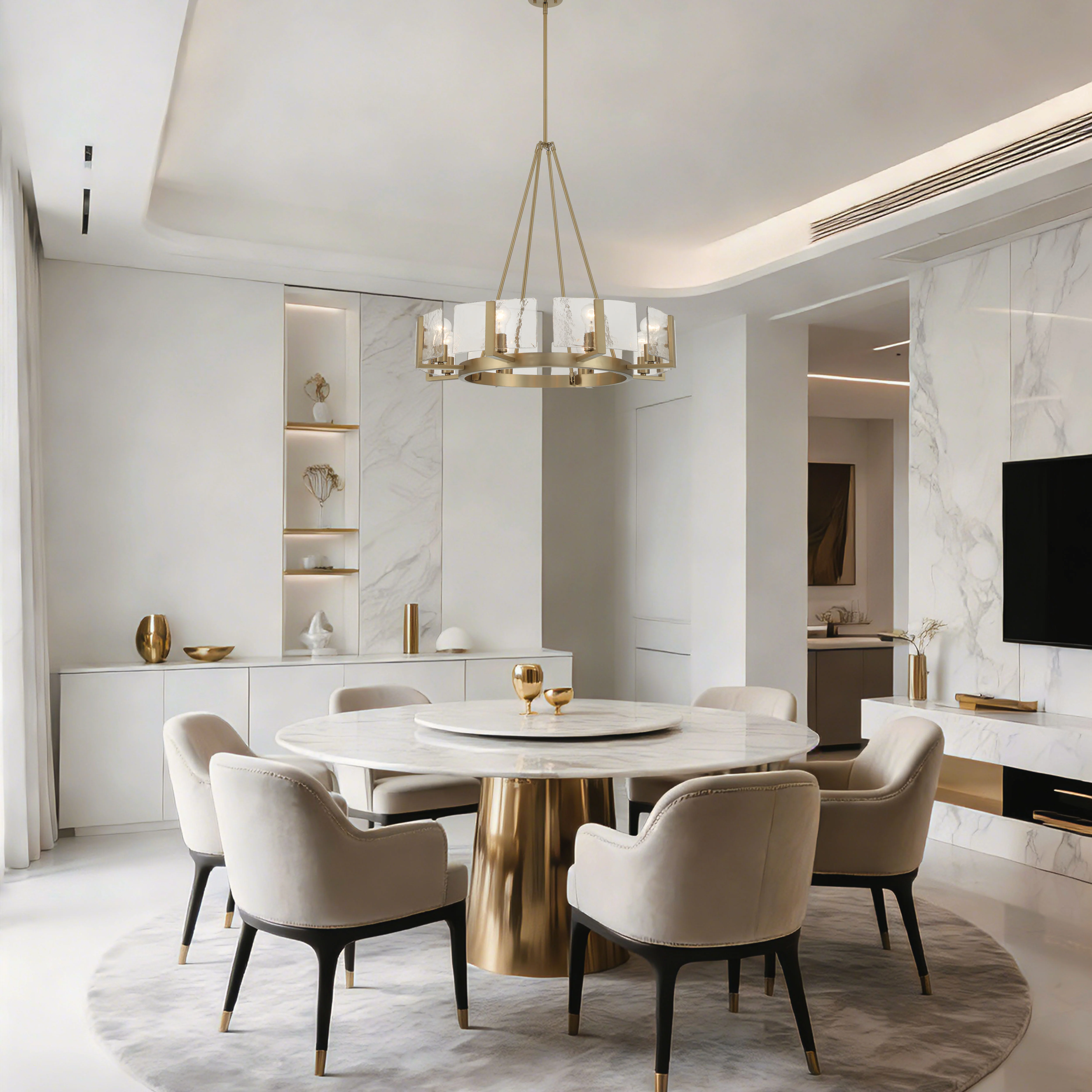 Aenon 8-Light Chandelier in Brushed Champagne Brass with Hammered Water Glass - Image 6