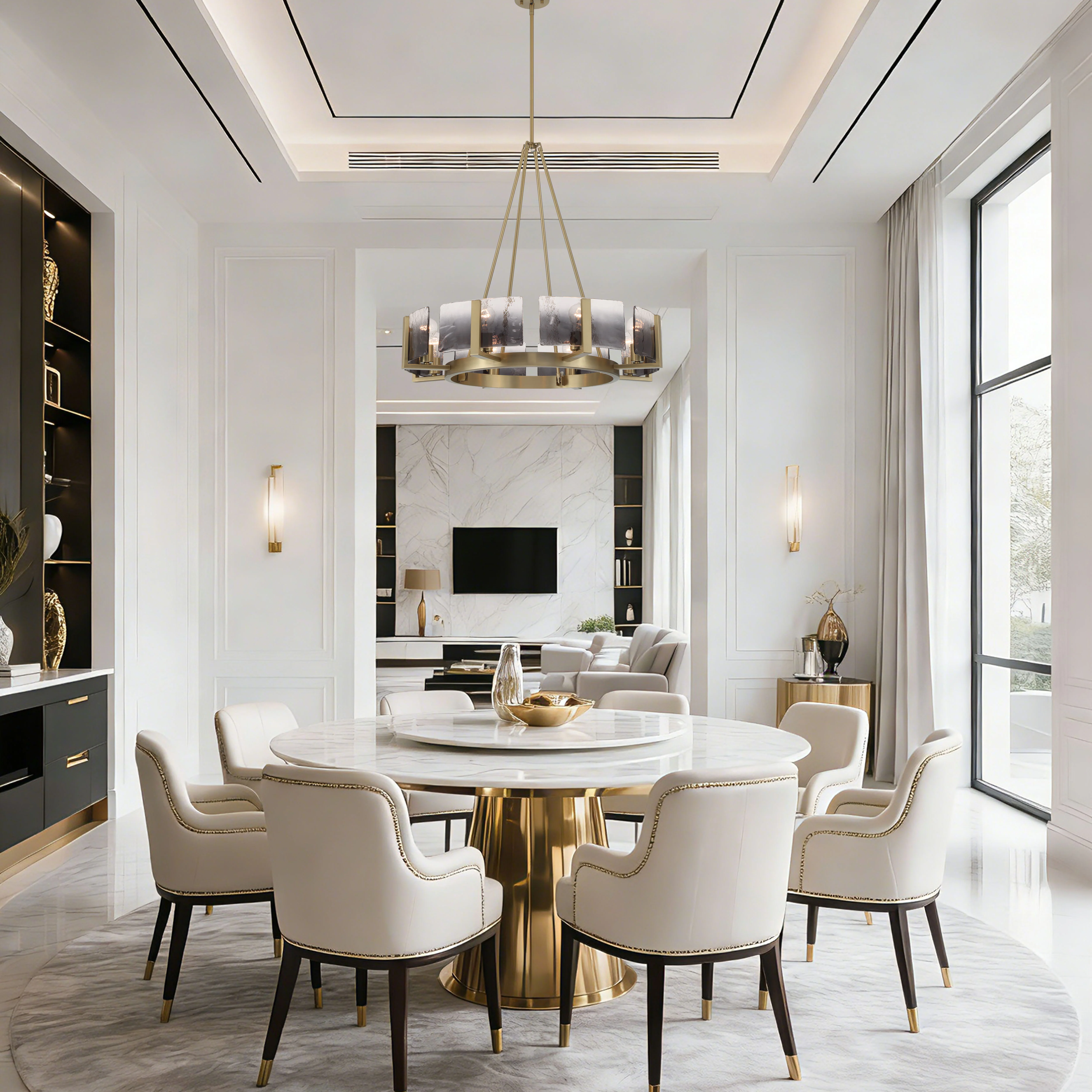 Aenon 8-Light Chandelier in Brushed Champagne Brass with Smokey Water Glass - Image 8