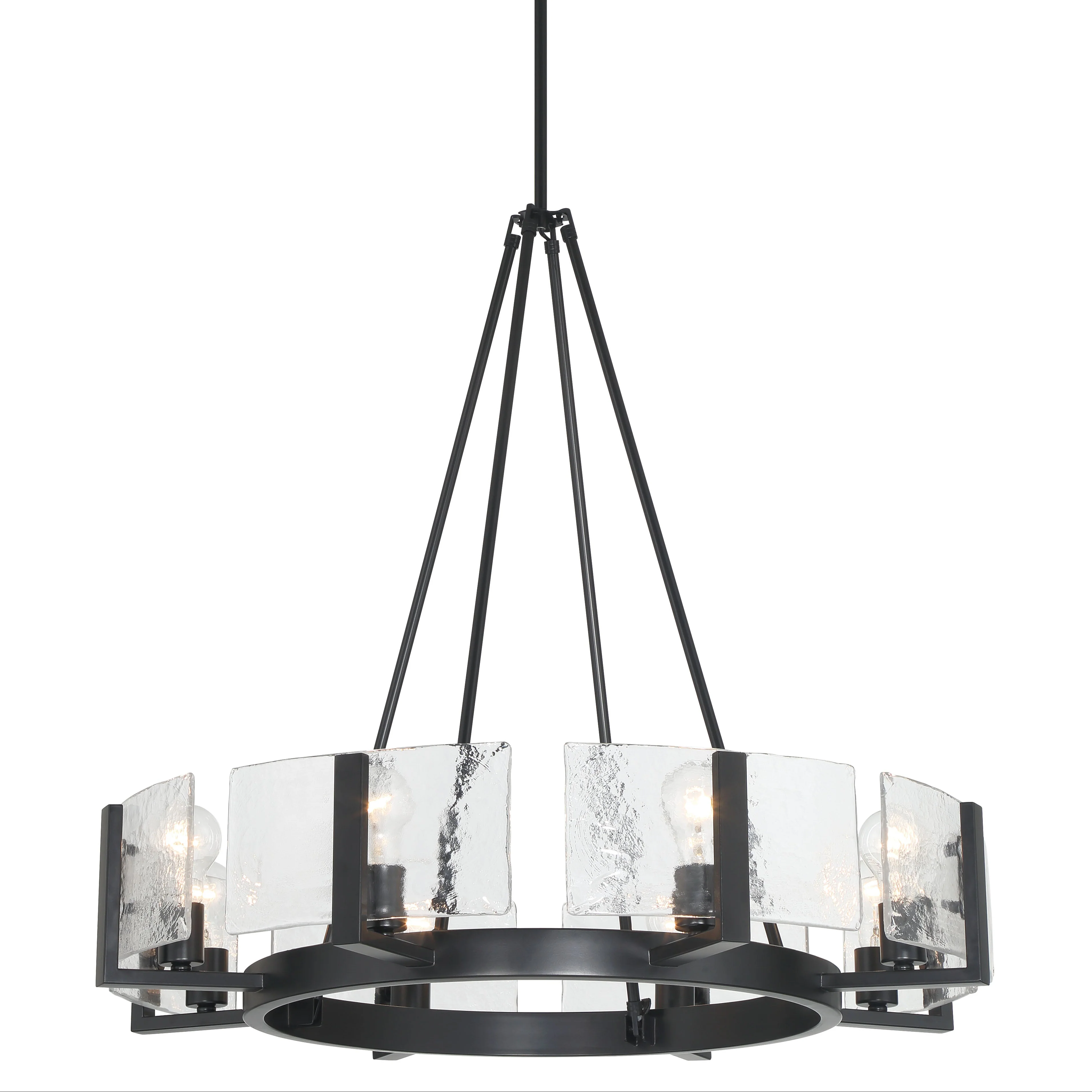 Aenon 8-Light Chandelier in Matte Black with Hammered Water Glass