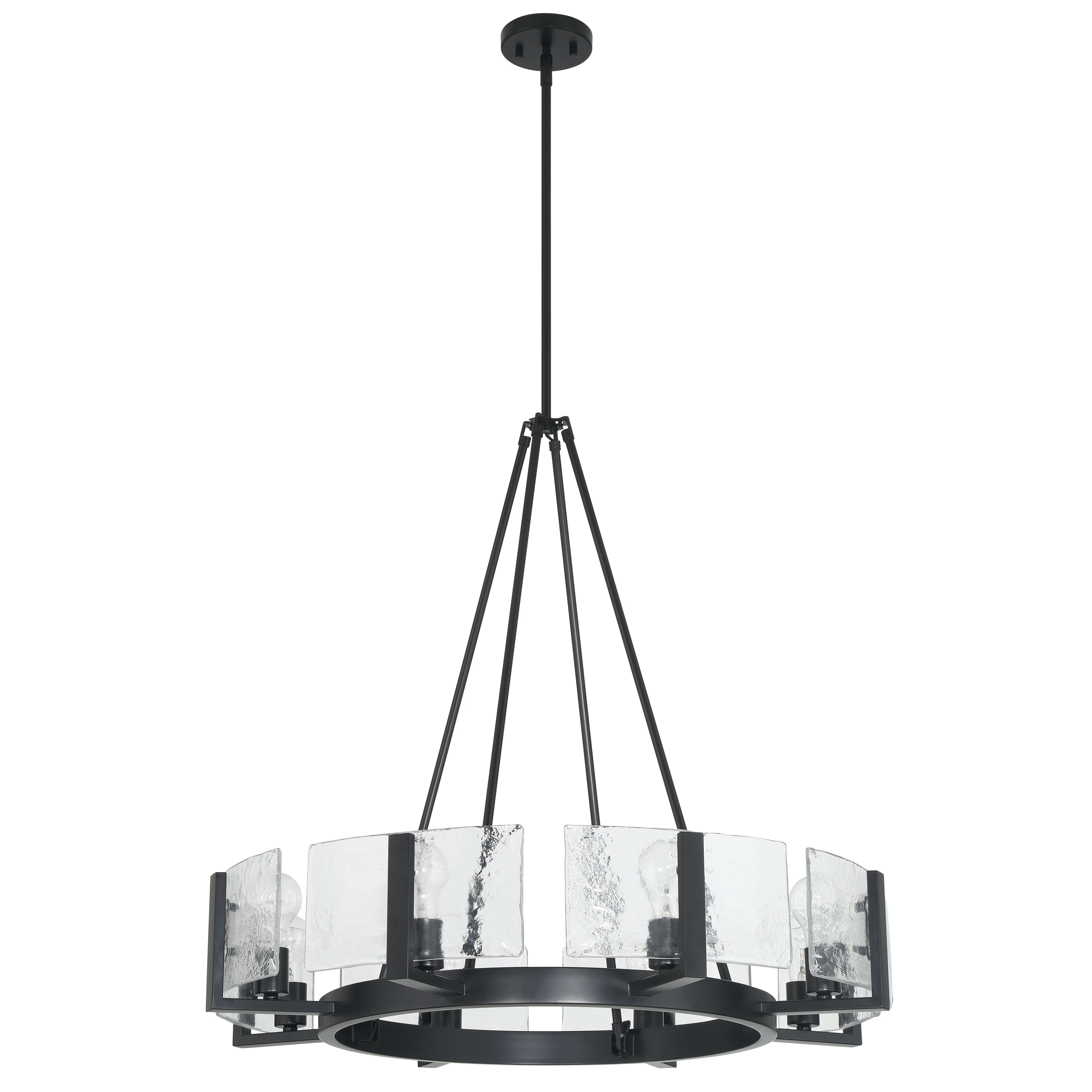 Aenon 8-Light Chandelier in Matte Black with Hammered Water Glass - Image 2
