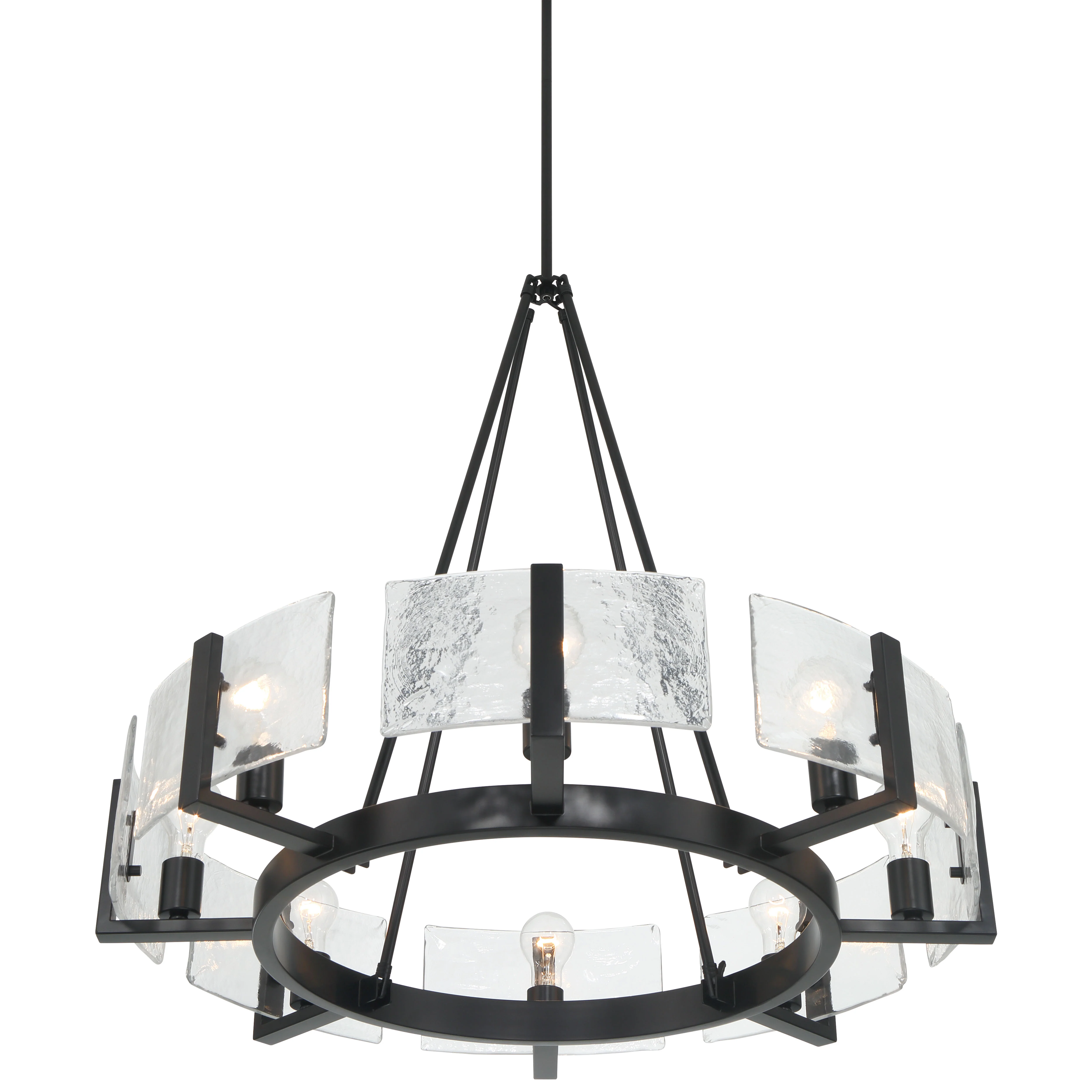 Aenon 8-Light Chandelier in Matte Black with Hammered Water Glass - Image 4