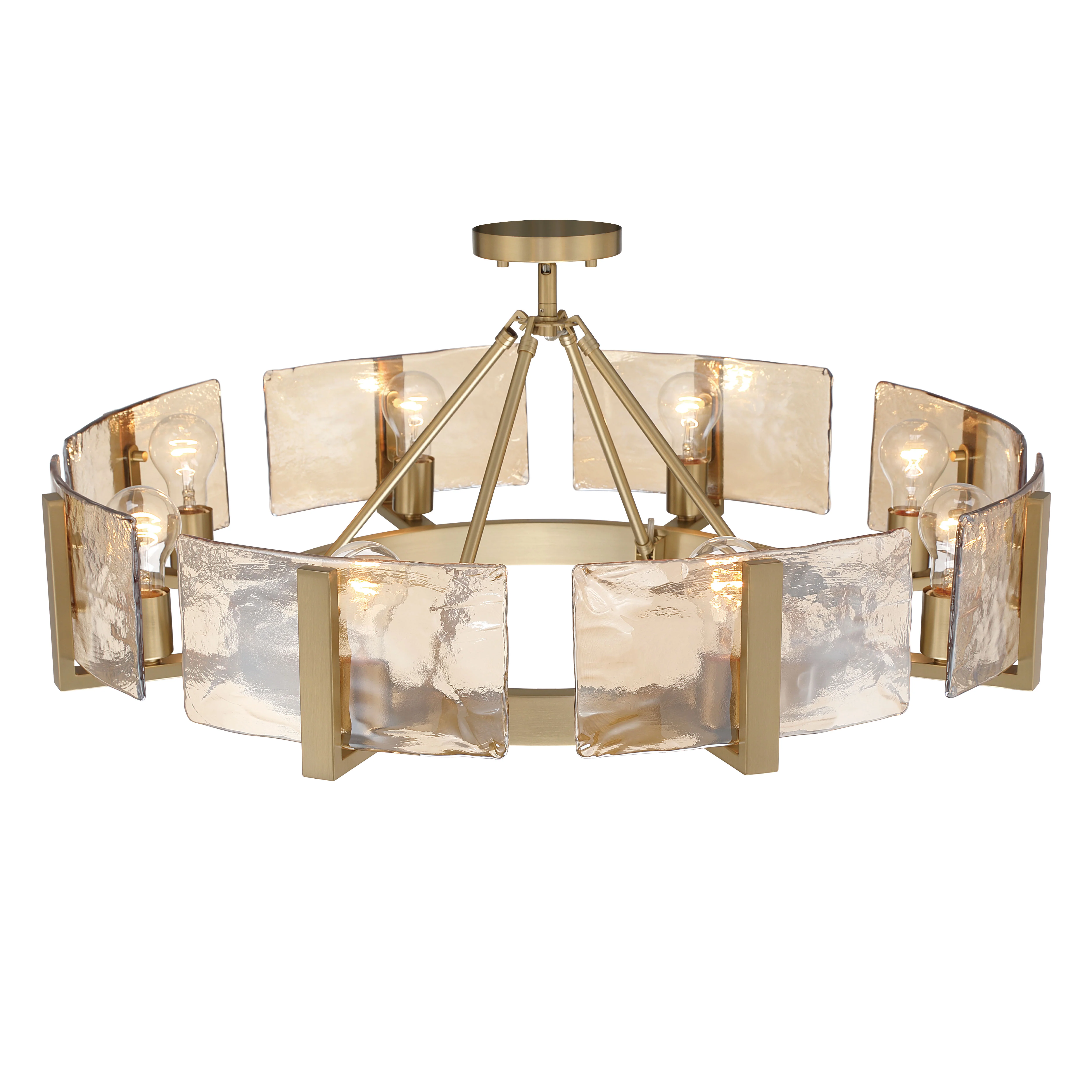 Aenon 8-Light Semi-Flush Mount in Brushed Champagne Brass with Amber Water Glass - Image 5