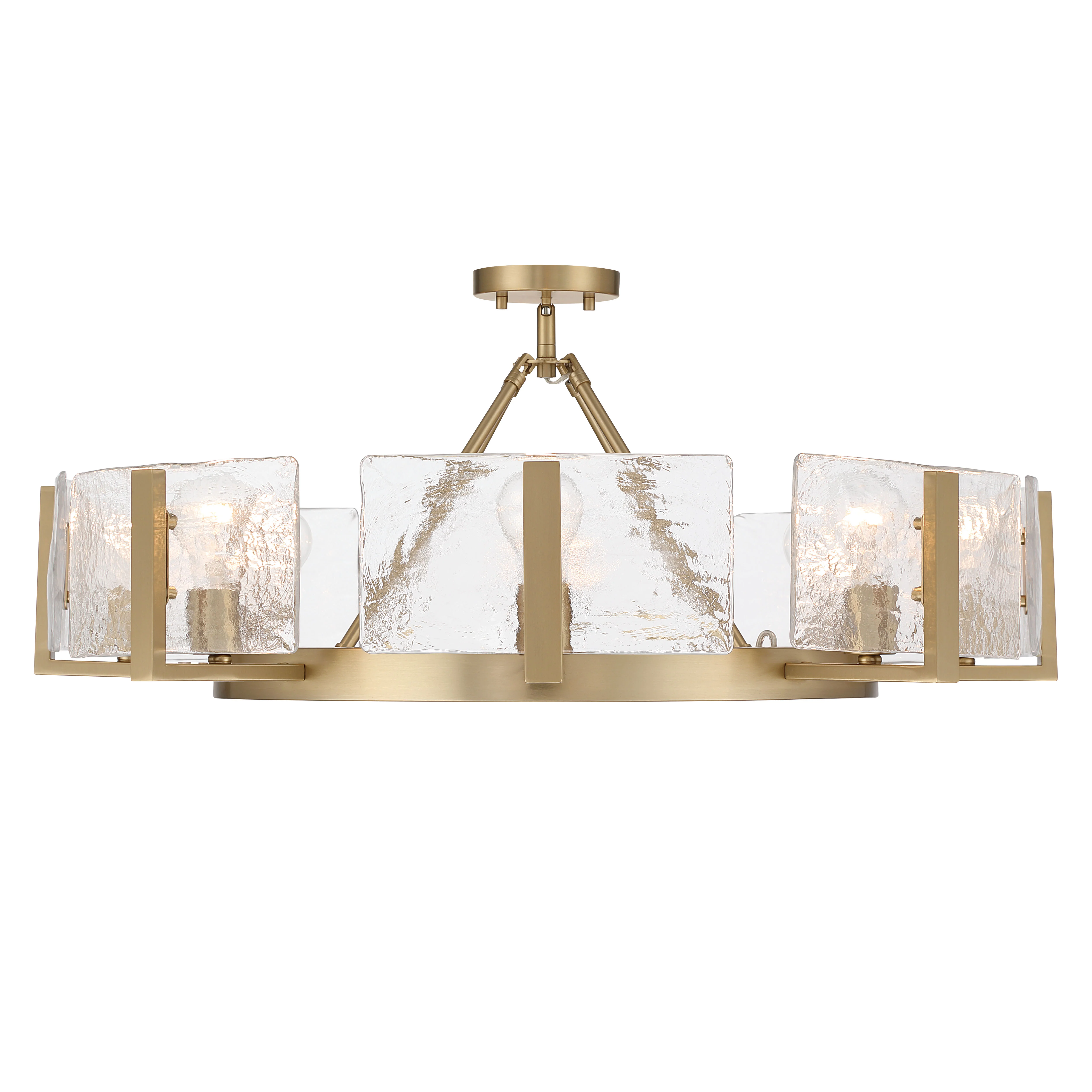 Aenon 8-Light Semi-Flush Mount in Brushed Champagne Brass with Hammered Water Glass - Image 3
