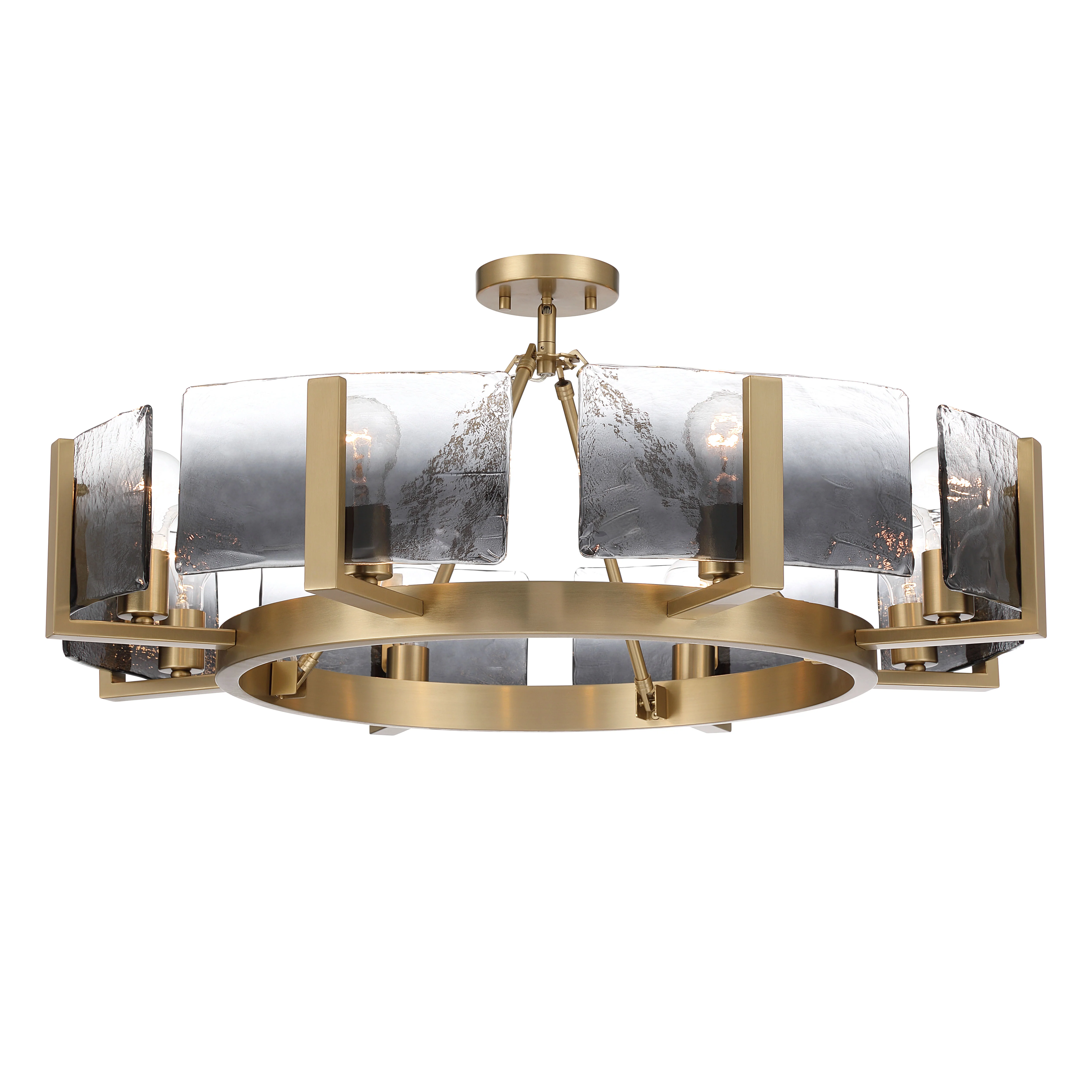 Aenon 8-Light Semi-Flush Mount in Brushed Champagne Brass with Smokey Water Glass