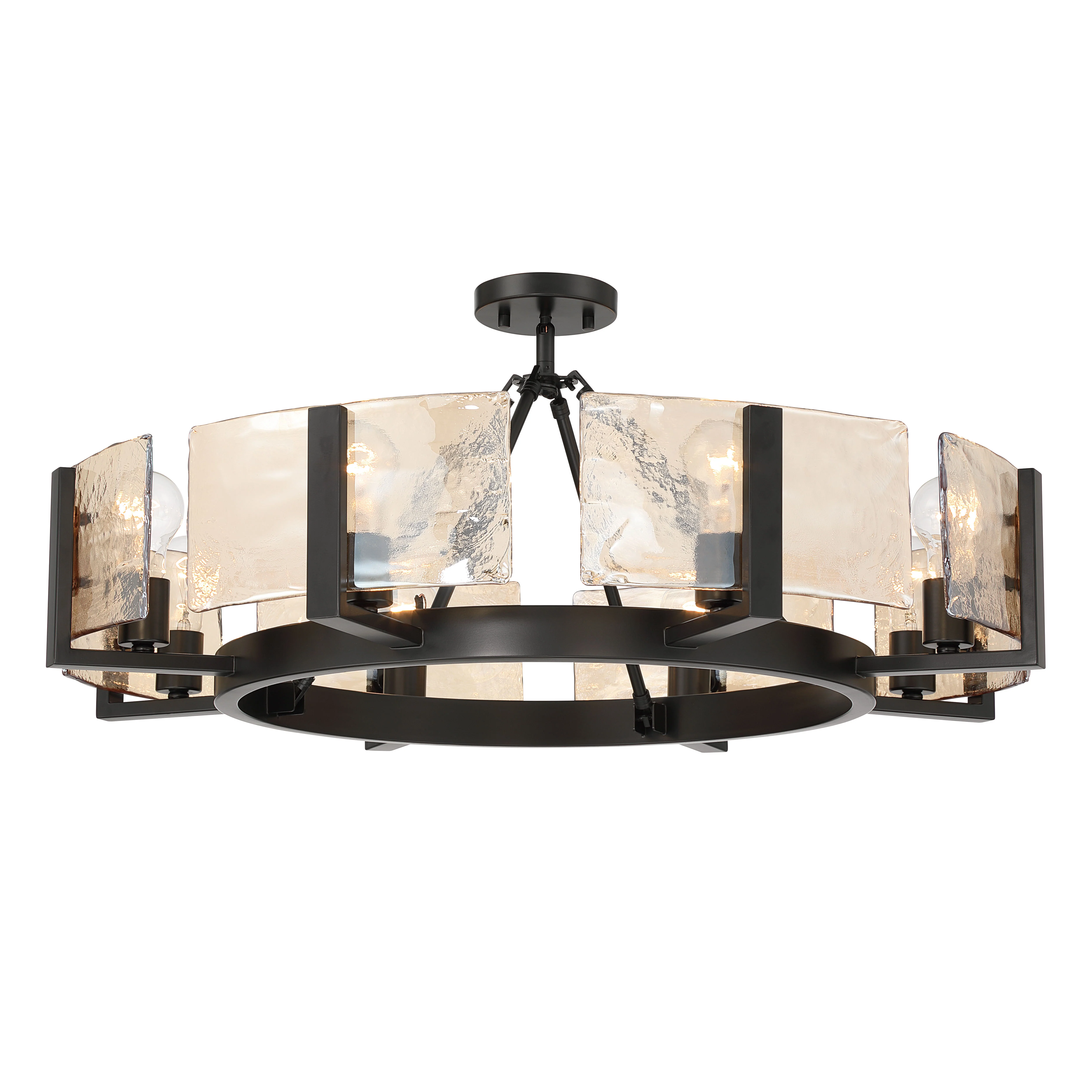 Aenon 8-Light Semi-Flush Mount in Matte Black with Amber Water Glass