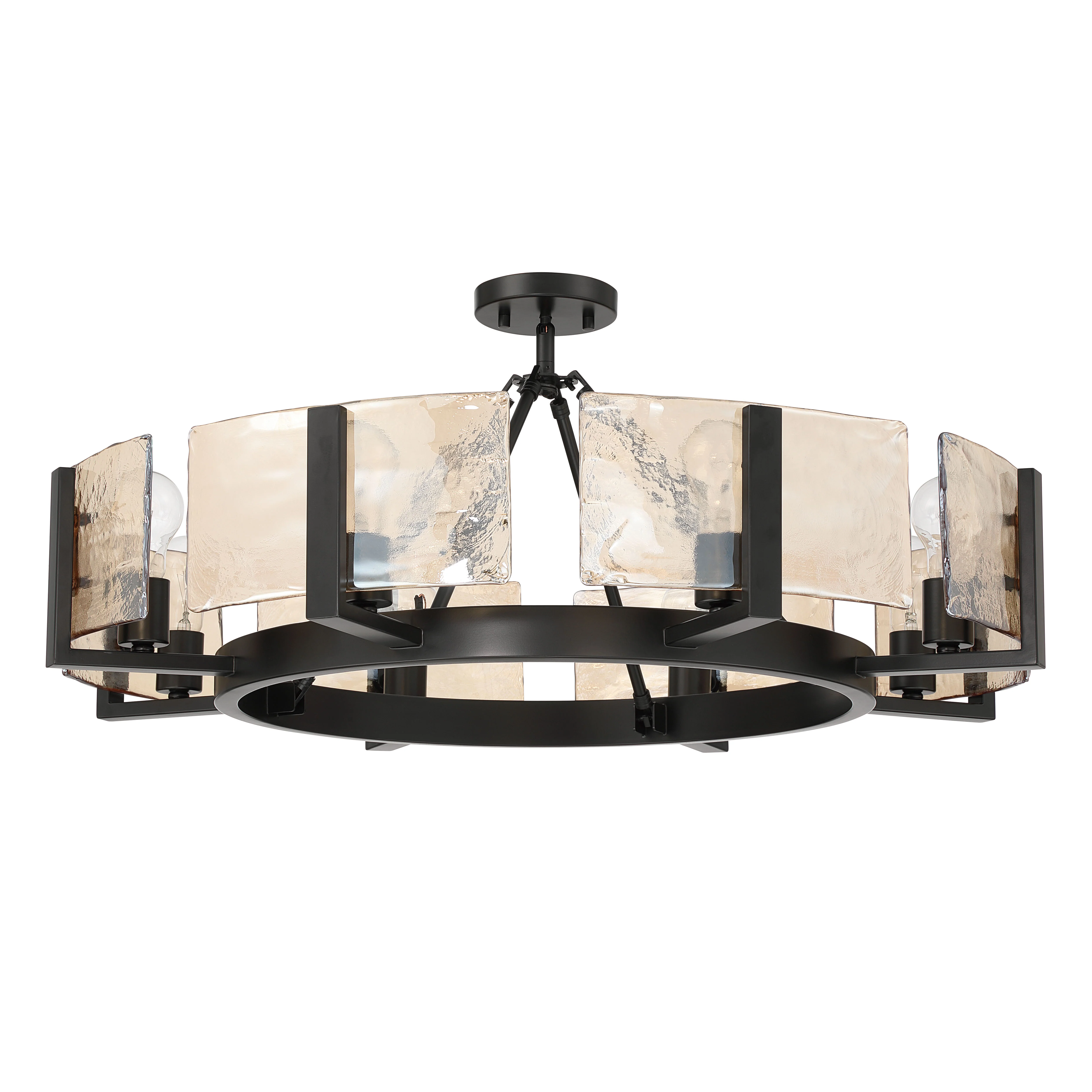 Aenon 8-Light Semi-Flush Mount in Matte Black with Amber Water Glass - Image 2