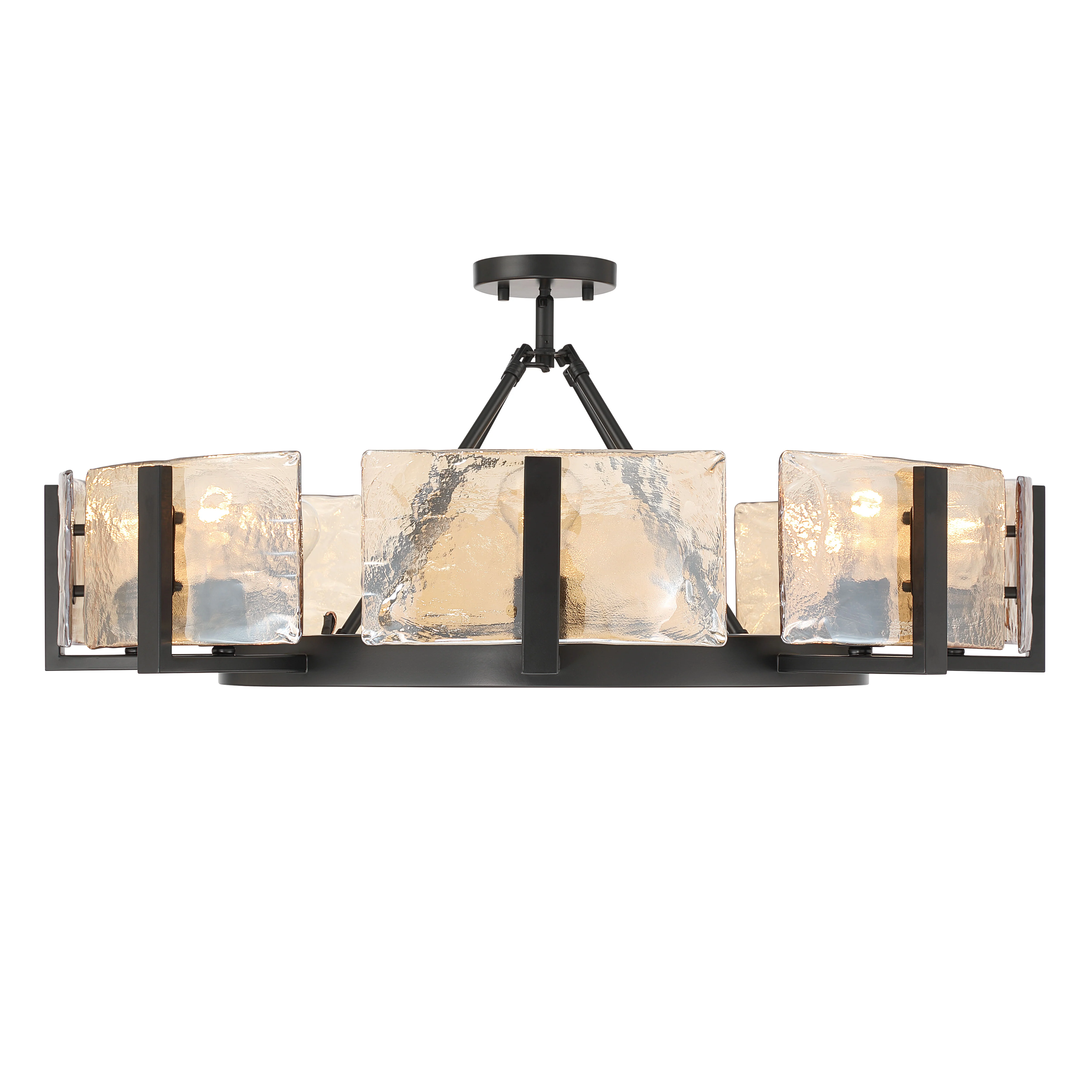 Aenon 8-Light Semi-Flush Mount in Matte Black with Amber Water Glass - Image 3