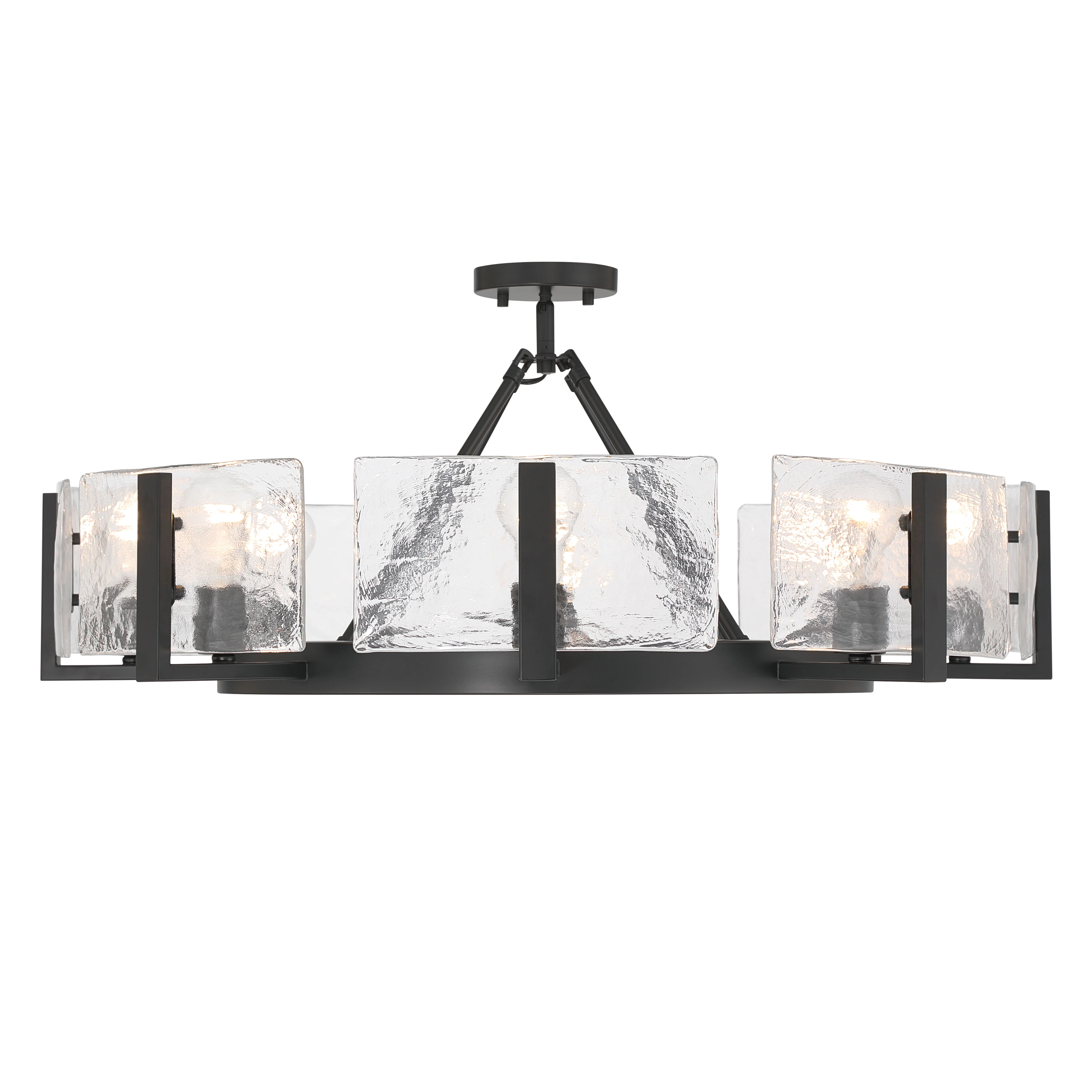 Aenon 8-Light Semi-Flush Mount in Matte Black with Hammered Water Glass - Image 3