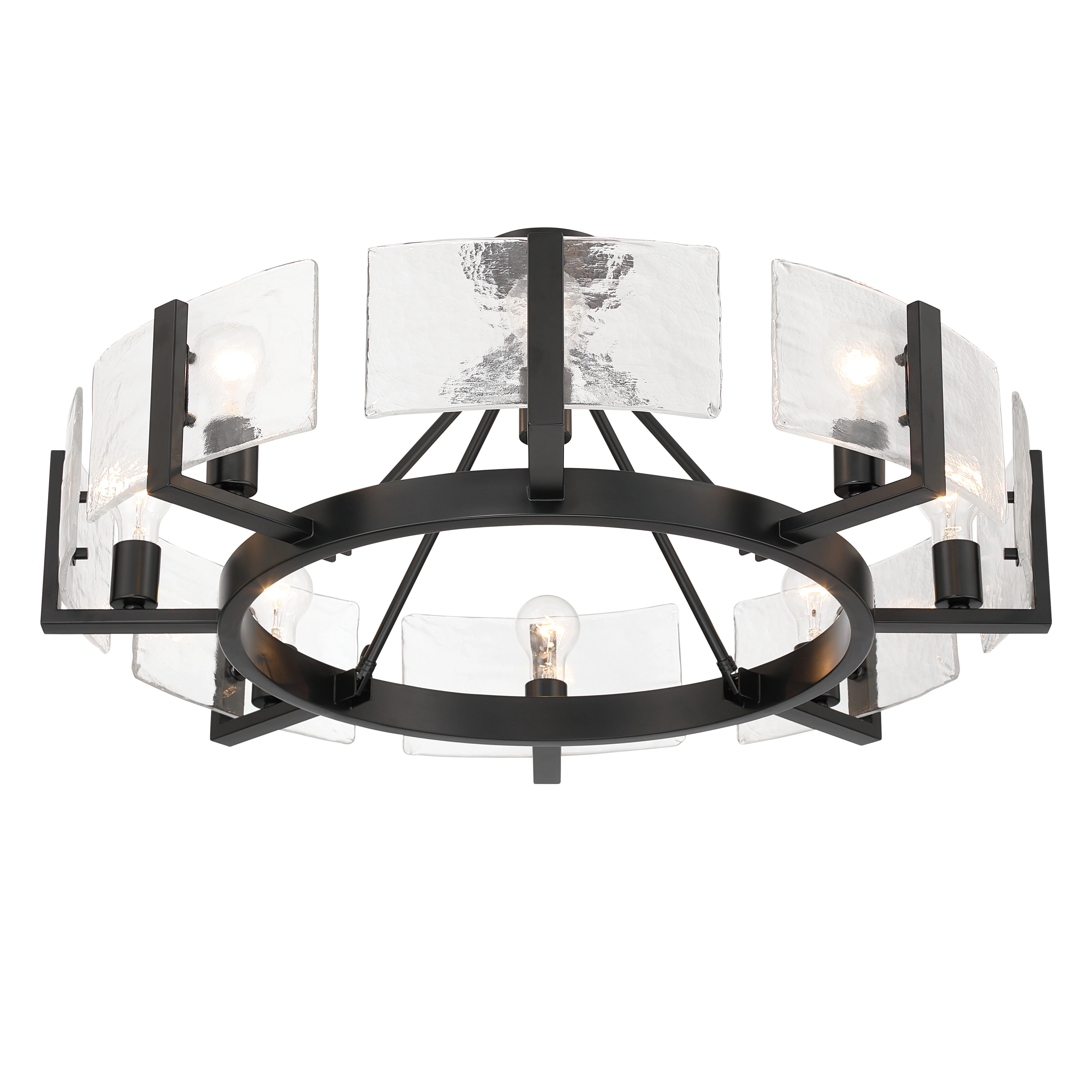 Aenon 8-Light Semi-Flush Mount in Matte Black with Hammered Water Glass - Image 4