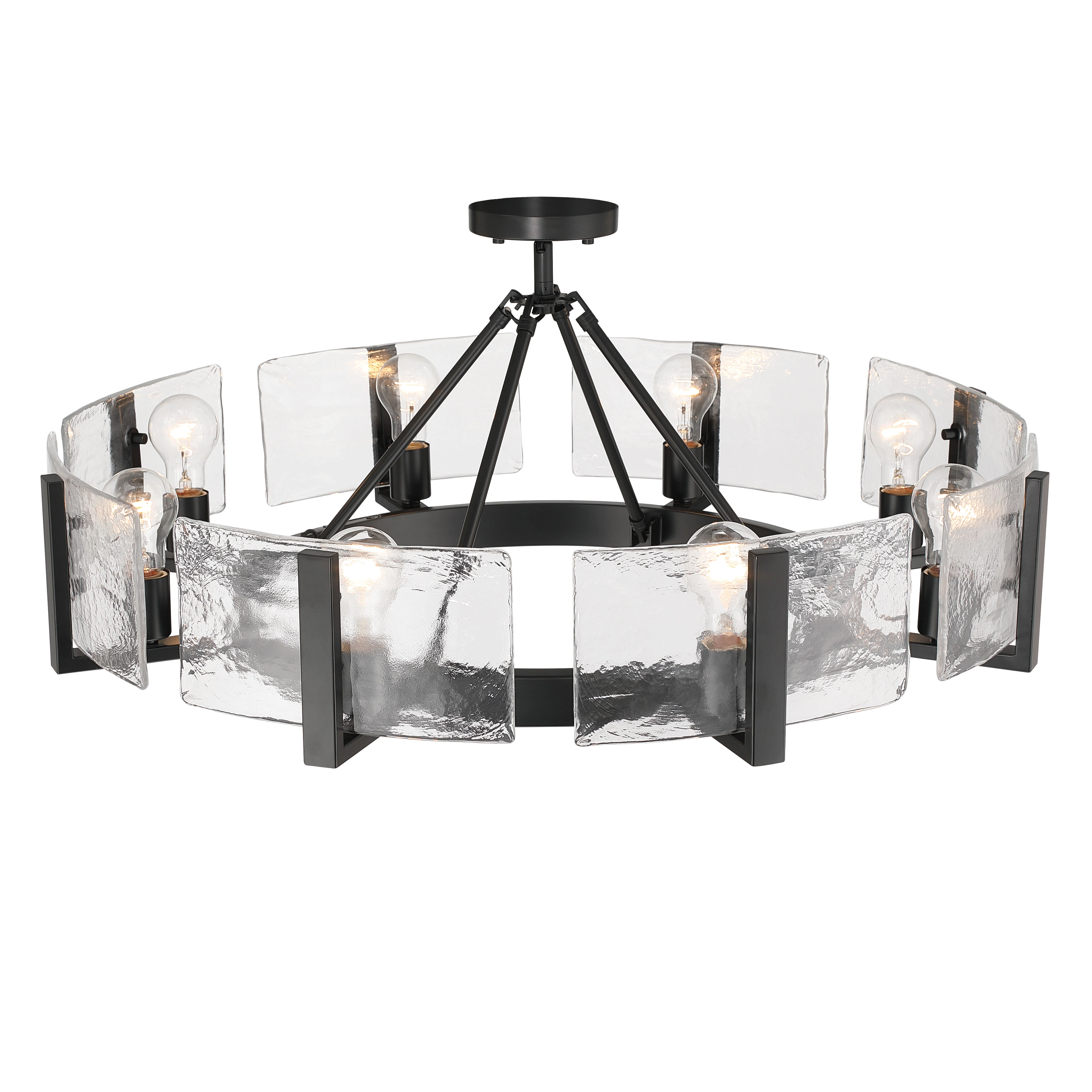 Aenon 8-Light Semi-Flush Mount in Matte Black with Hammered Water Glass - Image 5
