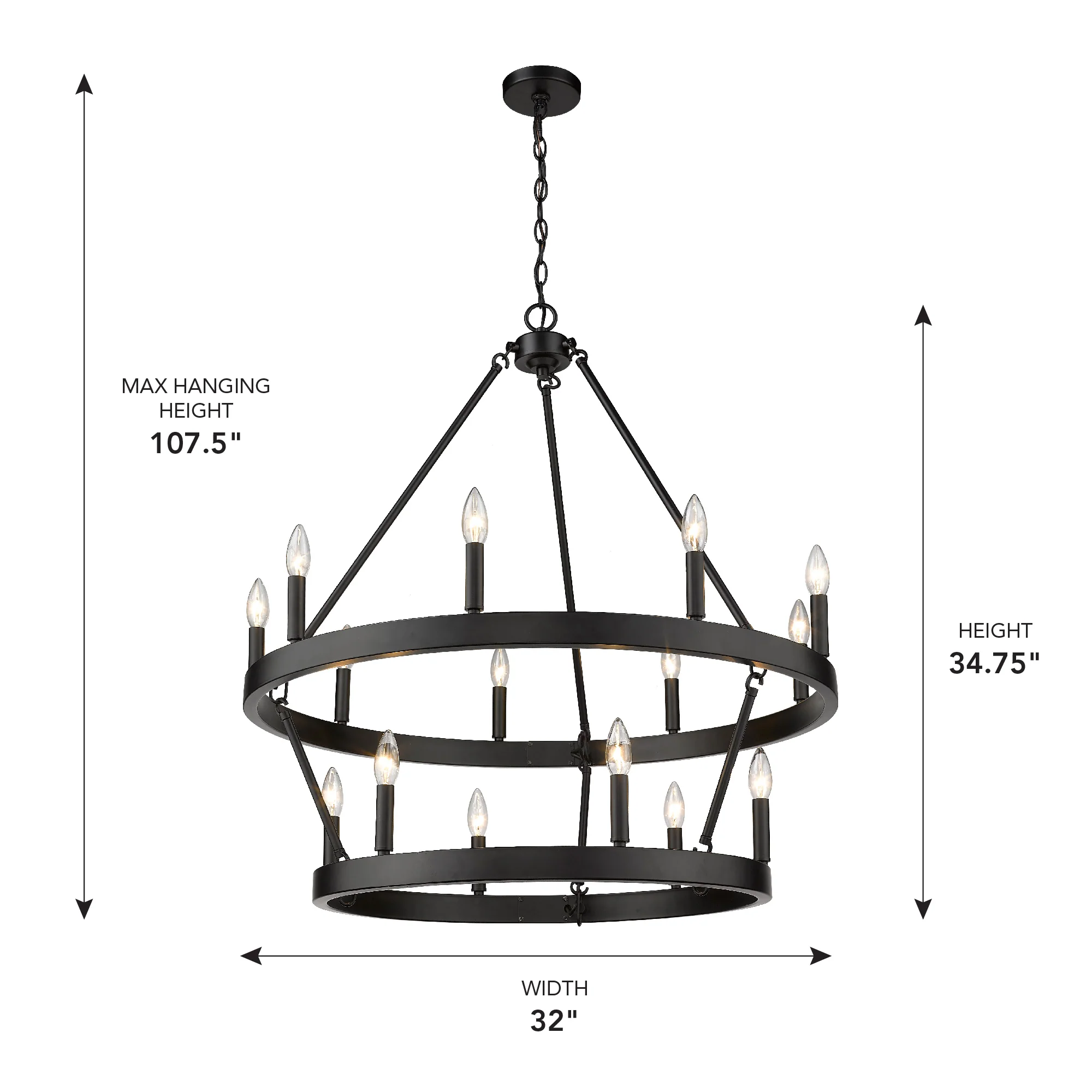 Alastair 15-light 2-tier Chandelier (9+6) in Matte Black - Image 3