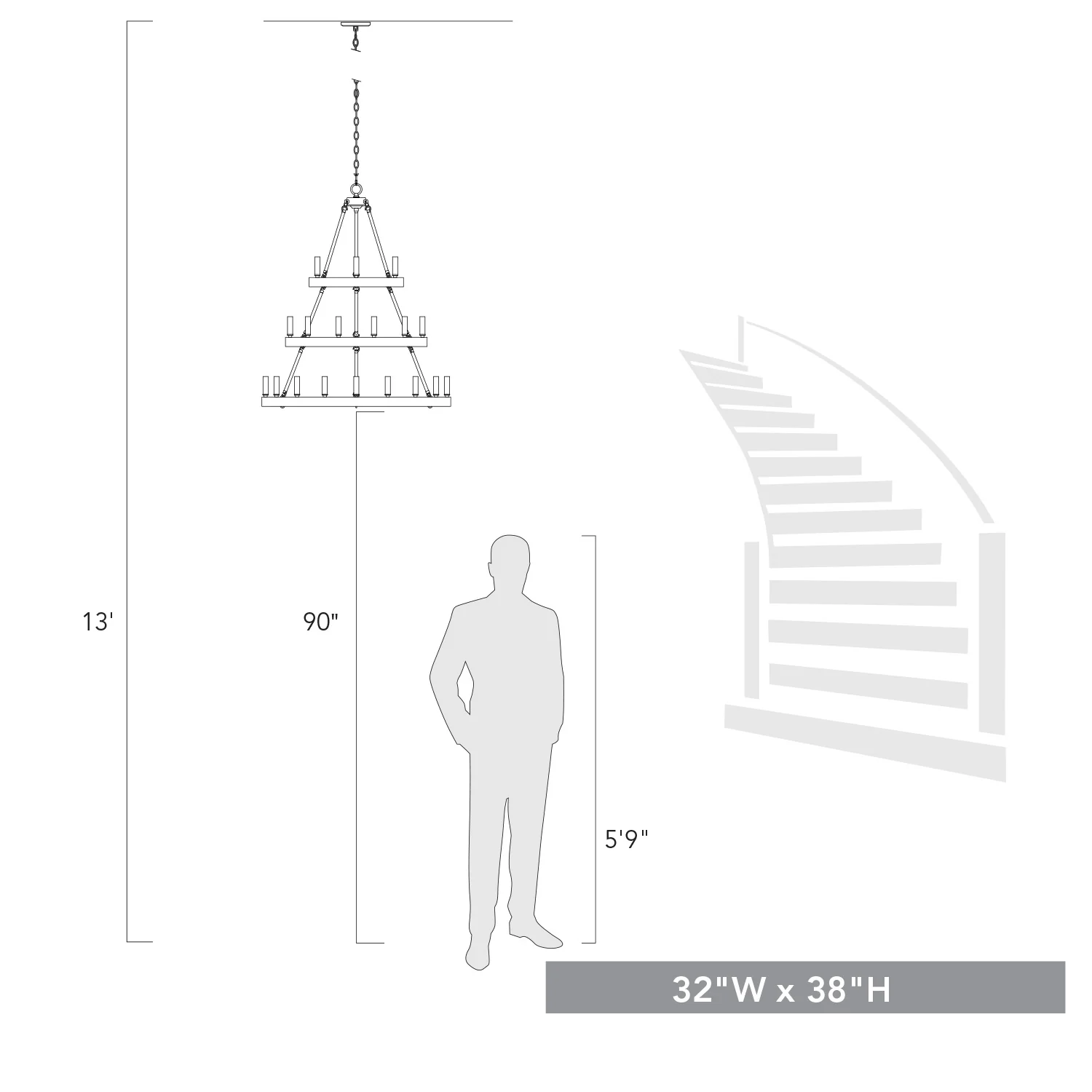 Alastair 18-light 3-tier Chandelier (3+6+9) in Matte Black - Image 7