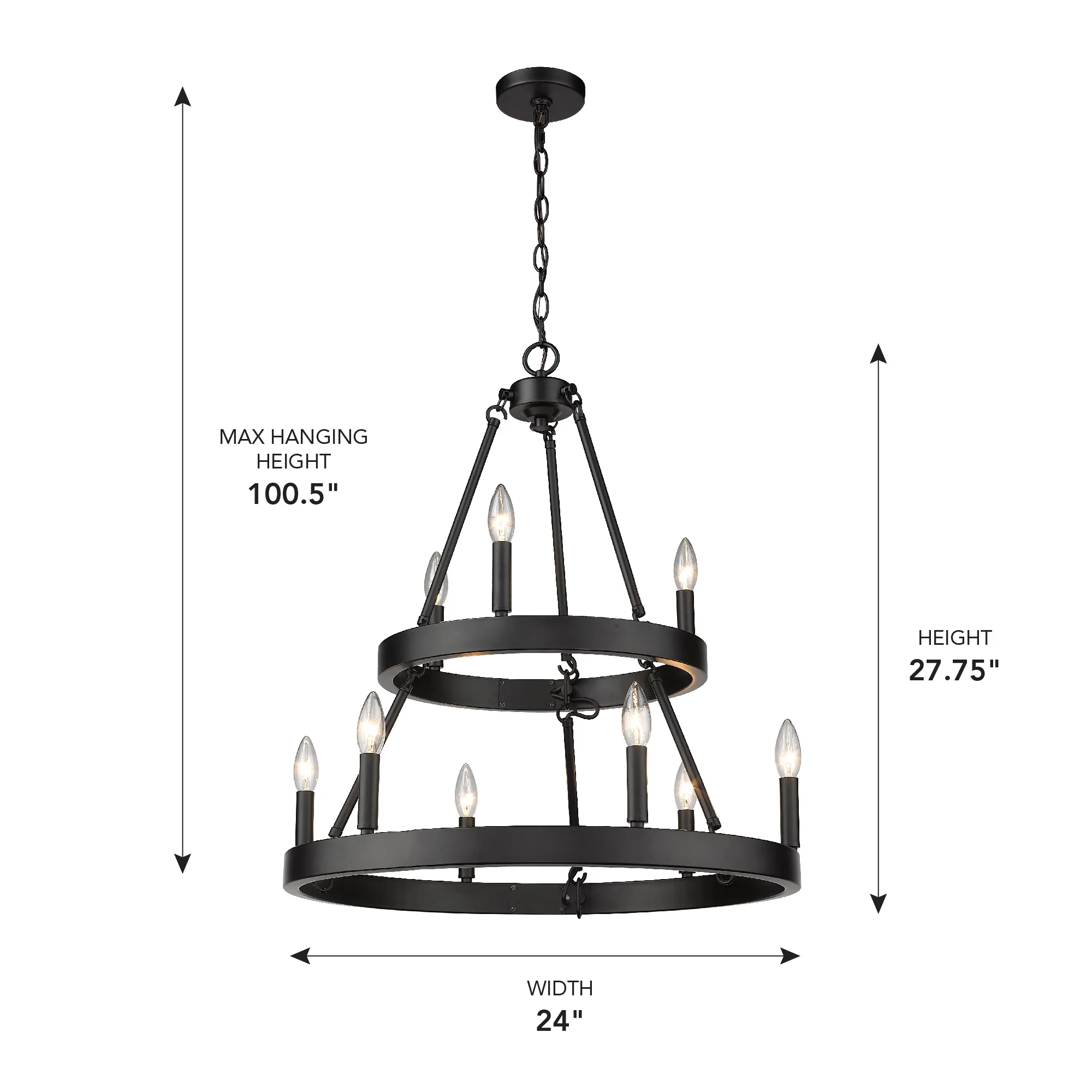 Alastair 9-light 2-tier Chandelier (3+6) in Matte Black - Image 3