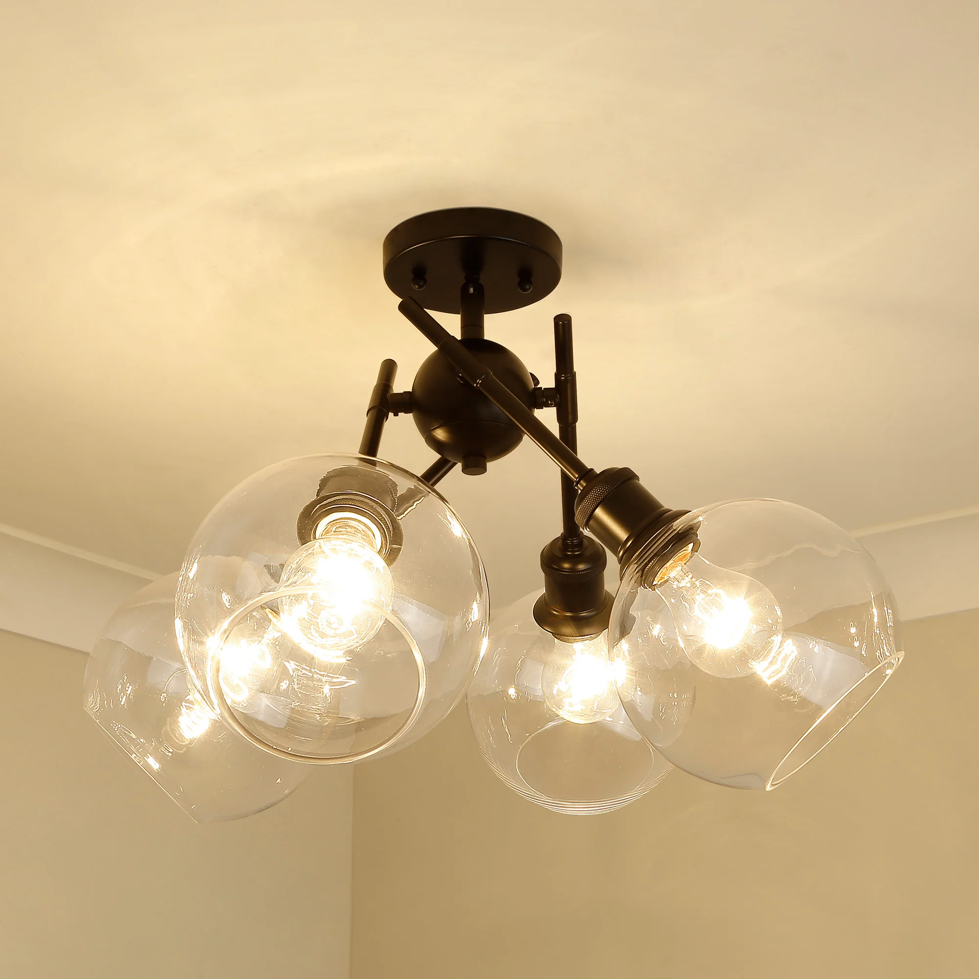 Axel 4-light Semi-Flush Mount in Matte Black and Globe Clear Glass - Image 2