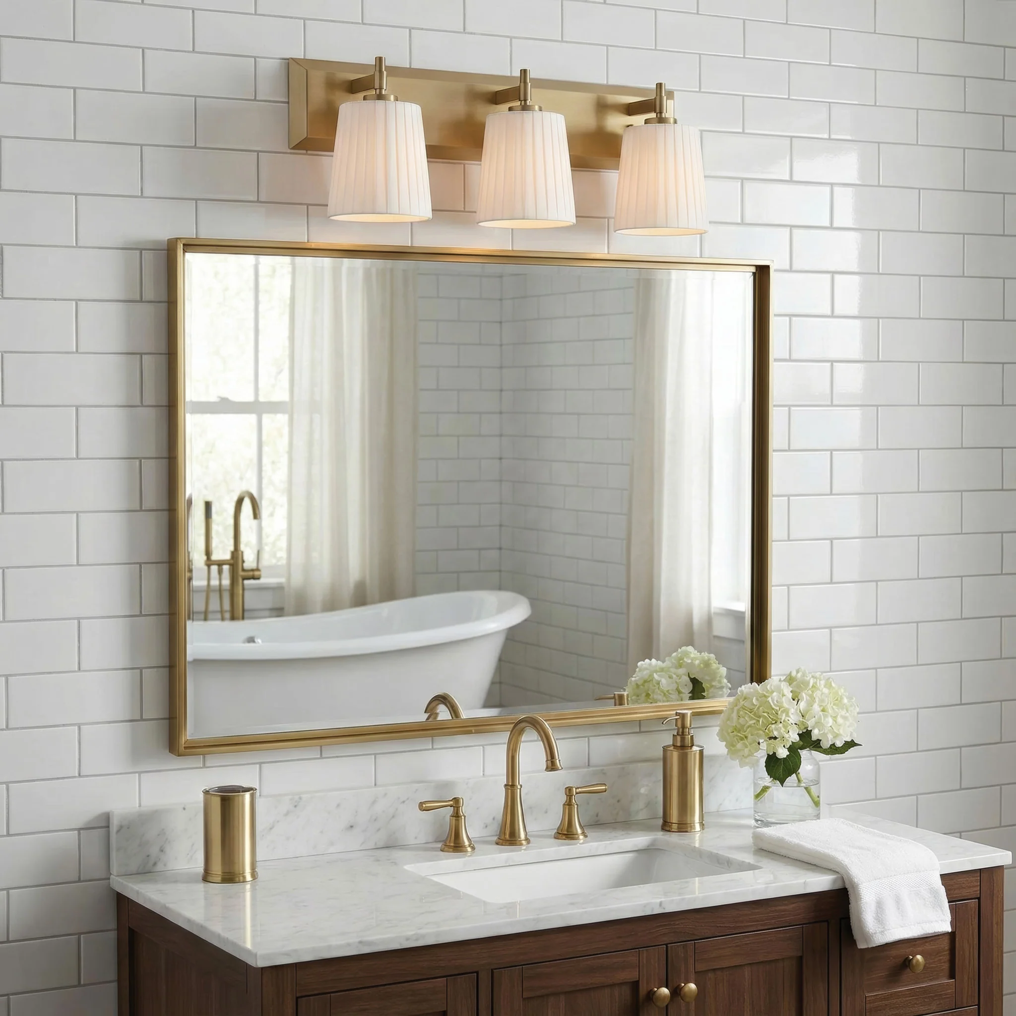 Brilia 3-light Vanity in Brushed Champagne Brass with Pleated Shade - Image 10